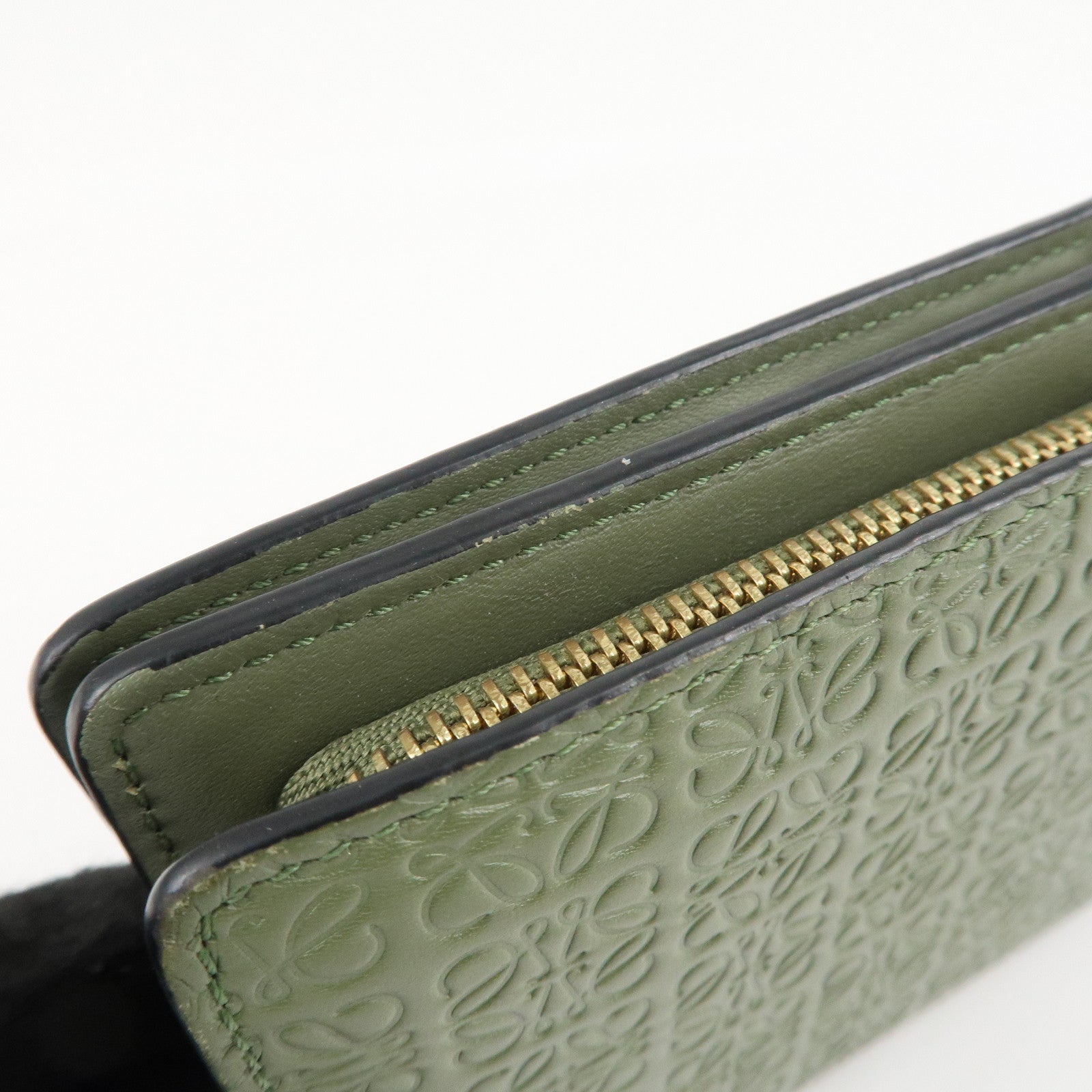 LOEWE Anagram Leather Zippy Bi-fold Wallet Avocado Green