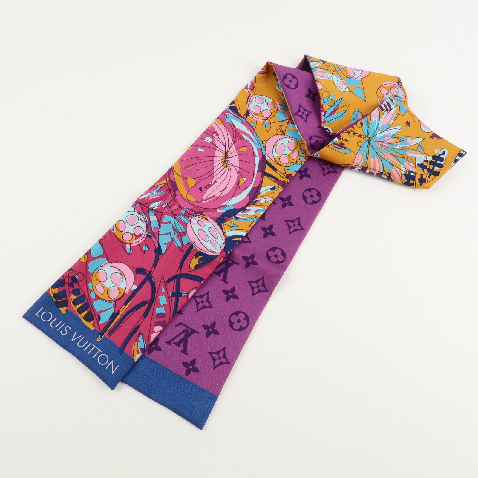 Louis Vuitton 100% Silk Bandeau Monogram Jungle Scarf Purple Used
