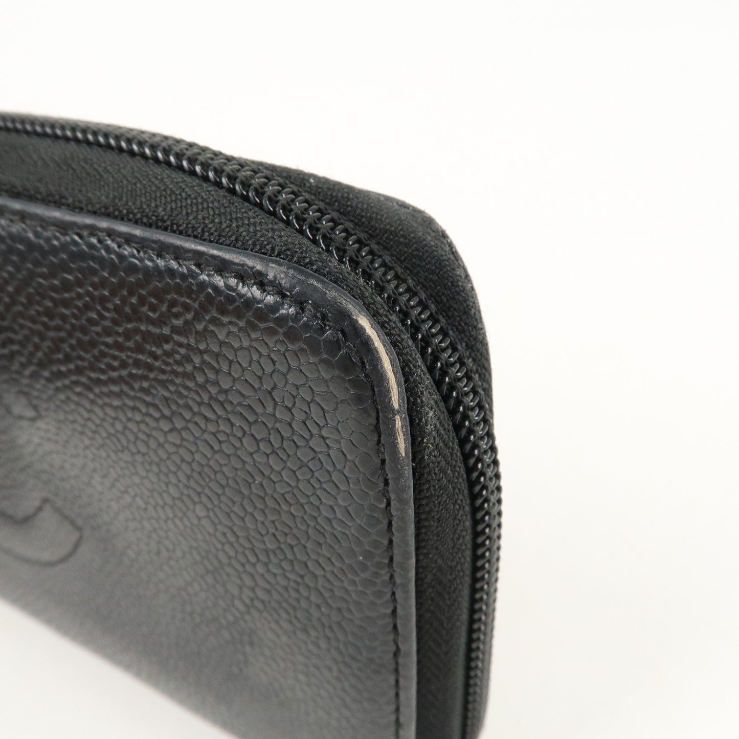 CHANEL Caviar Skin Zippy Round Long Wallet Purse Black A13228