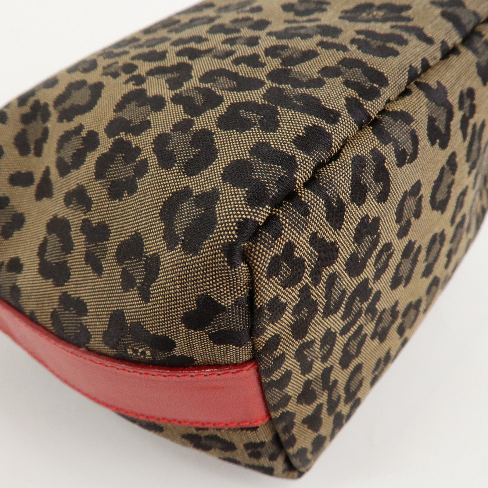 FENDI Canvas Leather Leopard Vanity Bag Pouch Brown Red 26360