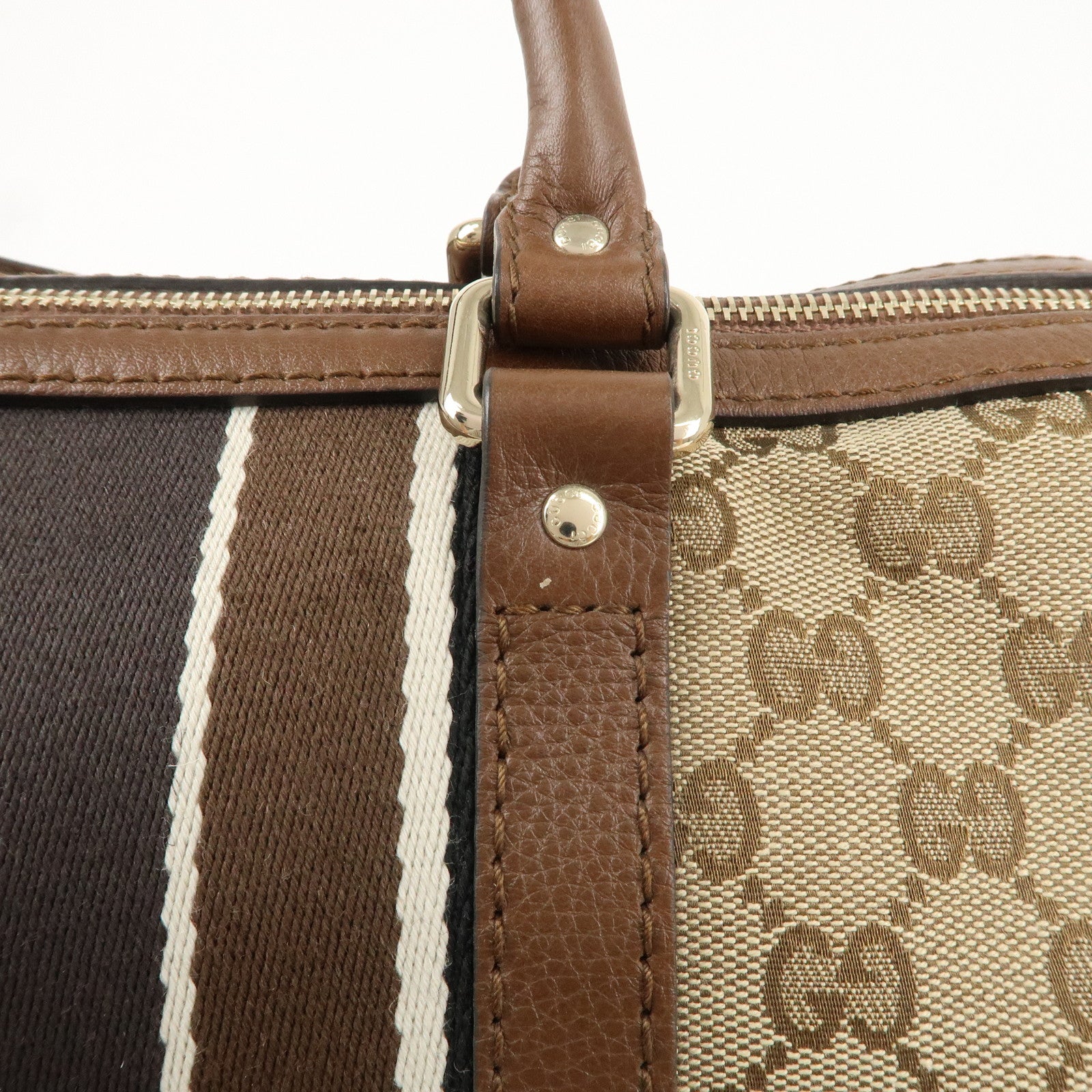 GUCCI Sherry Line GG Canvas Leather 2Way Boston Bag Brown 247205