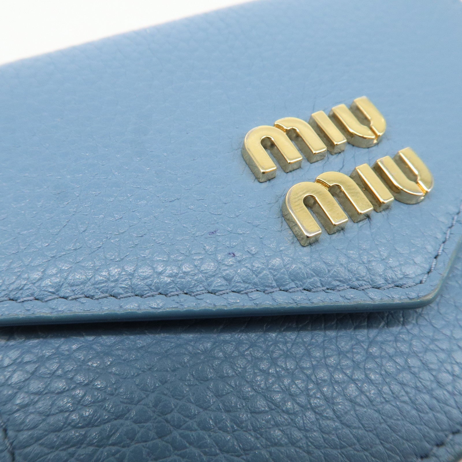 MIU MIU Vitello Dino Leather Card Case Light Blue 5MF031