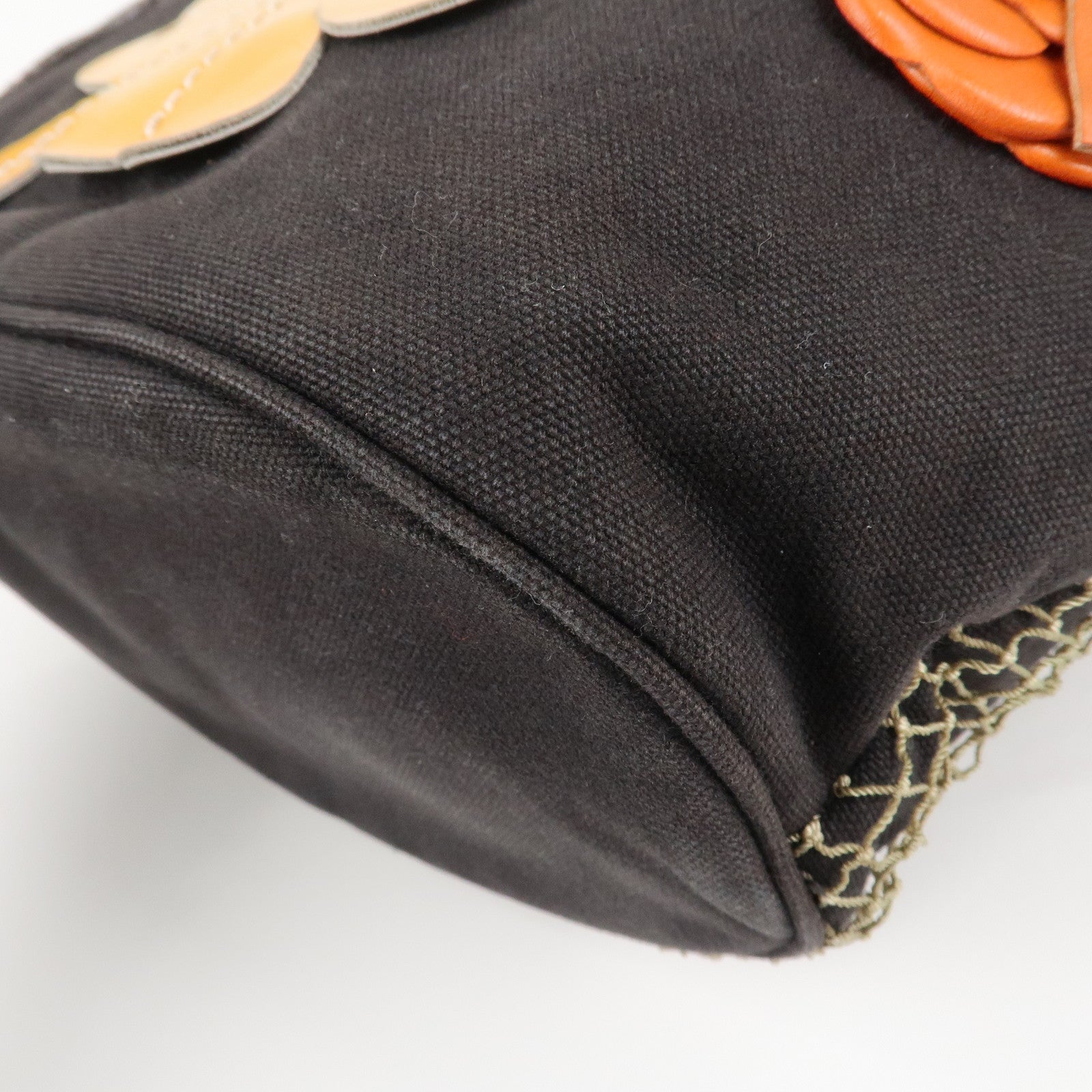 CHANEL COCO Mark Camellia Canvas Suede Tote Bag Black A21385 Used