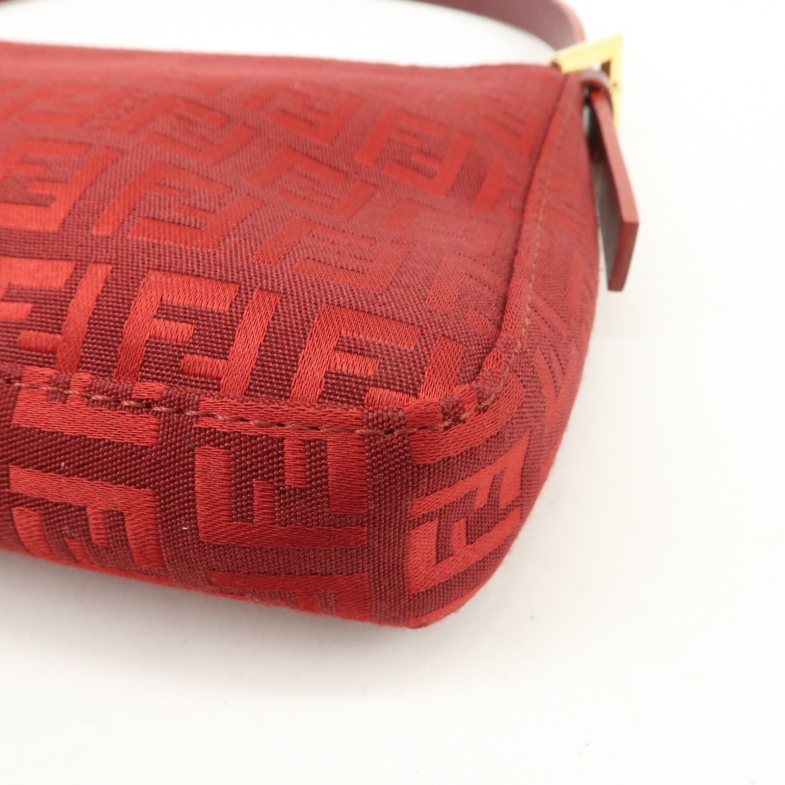 FENDI Zucchino Canvas Leather Shoulder Bag Purse Red 8BR042 Used