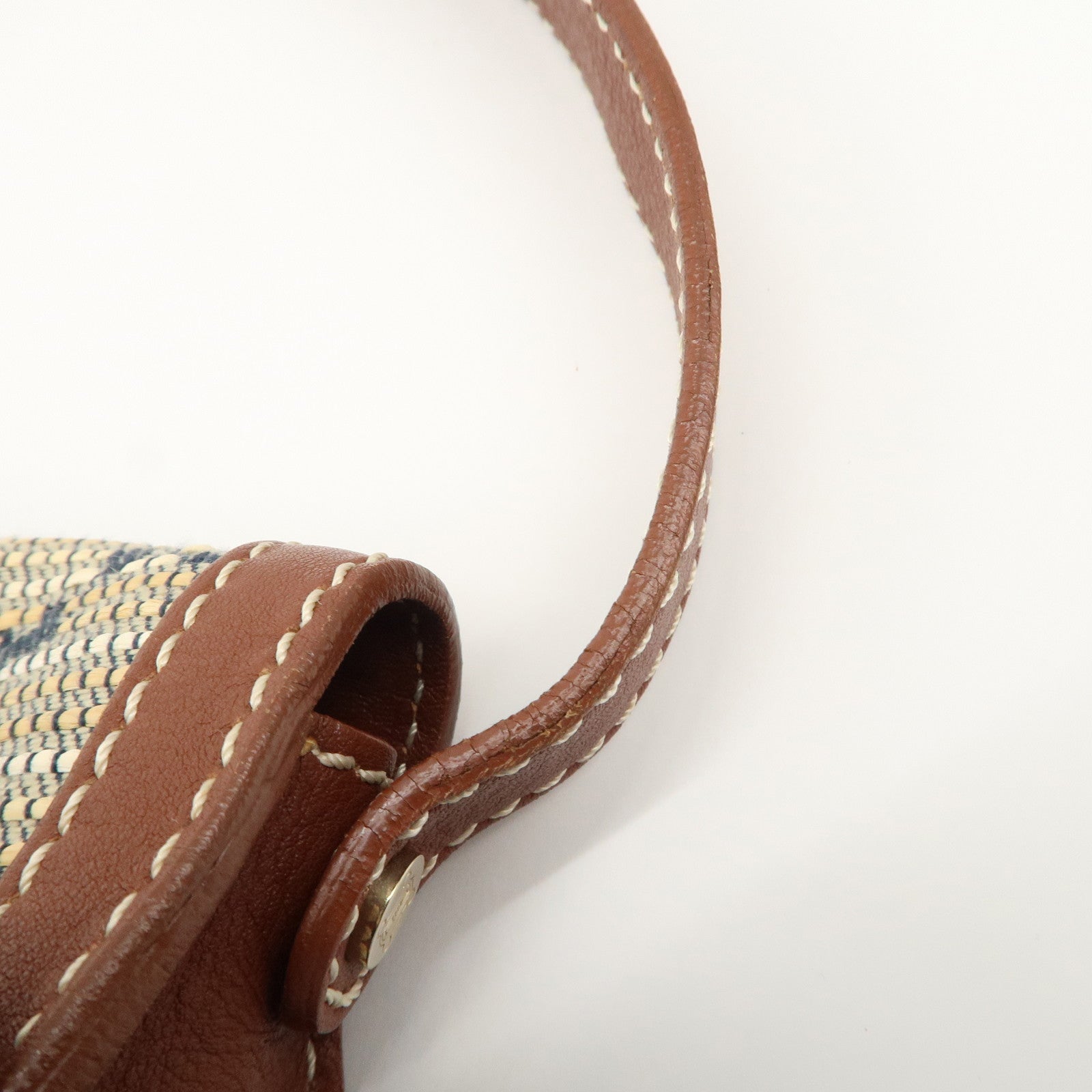 CELINE Macadam Canvas Leather Shoulder Bag Beige Navy Brown Used