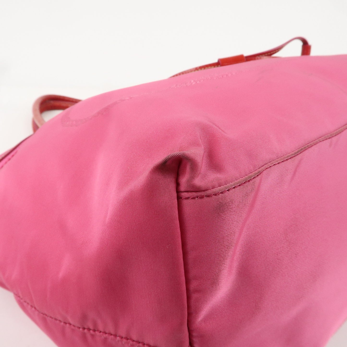 PRADA Nylon Patent Leather Logo Tote Bag Pink Red