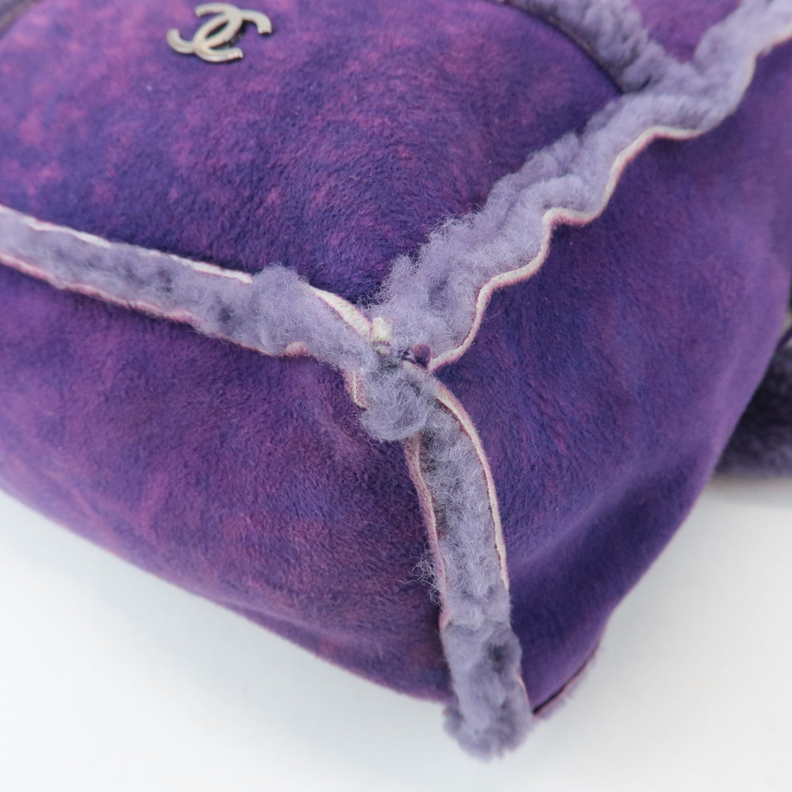 CHANEL COCO Mark Chocolate Bar Suede Mouton Shoulder Bag Purple Used