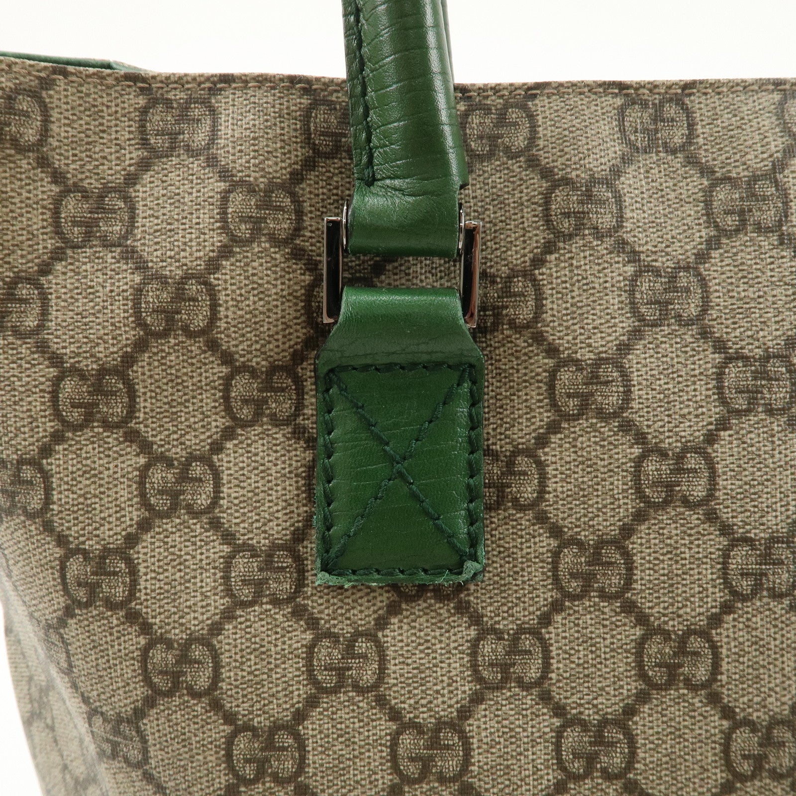 GUCCI GG Supreme Leather Tote Bag Beige Green 131220