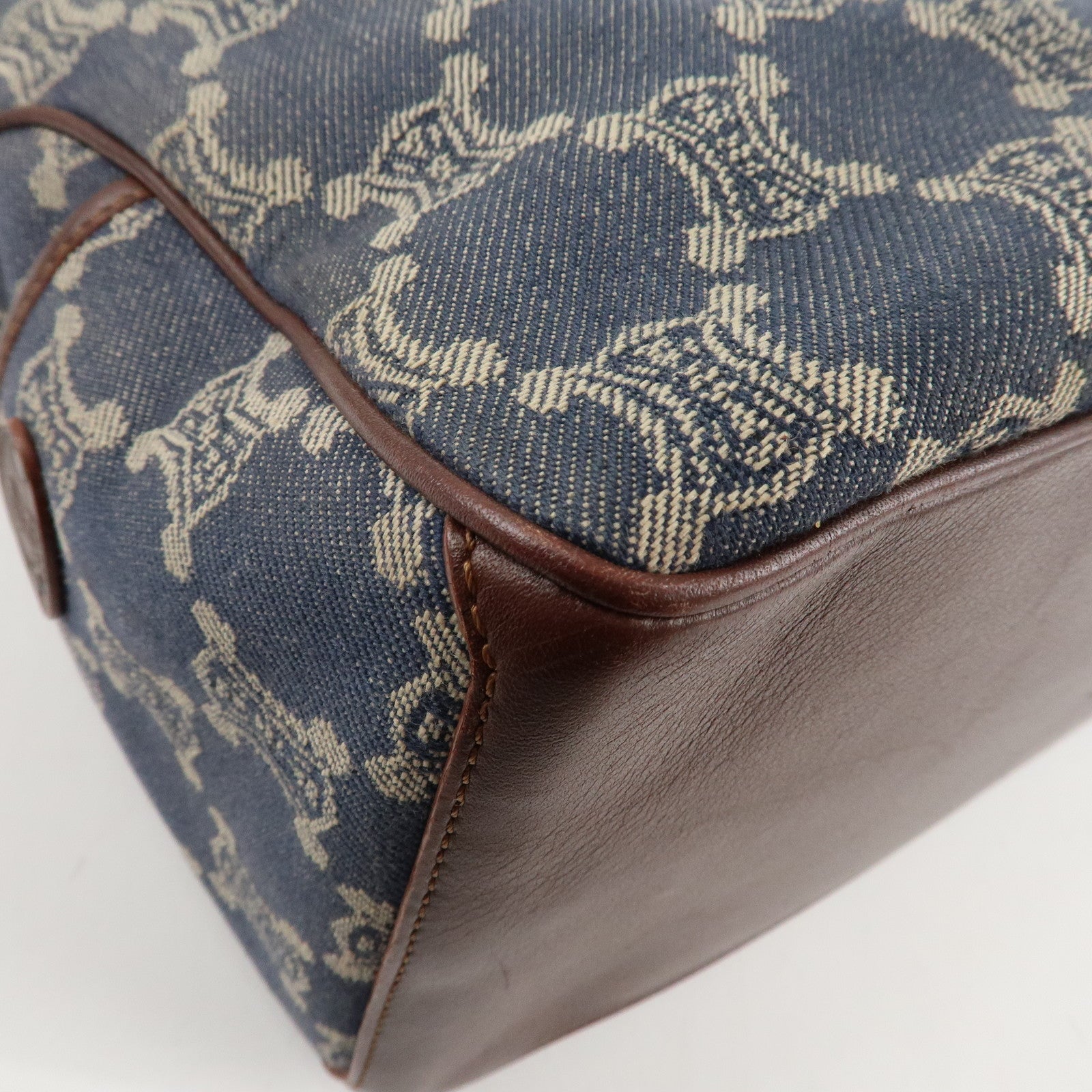 CELINE Macadam Denim Leather Boogie Bag Tote Bag Blue Brown Used