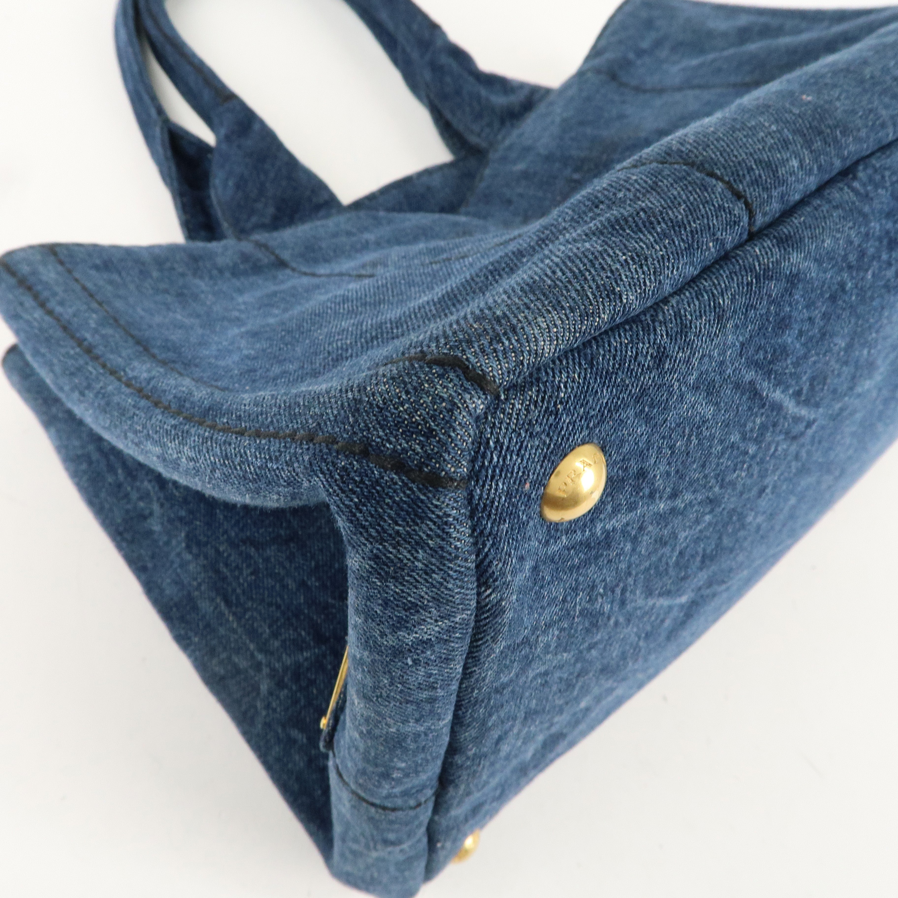 PRADA Logo Canapa Denim Hand Bag Tote Bag Denim Blue