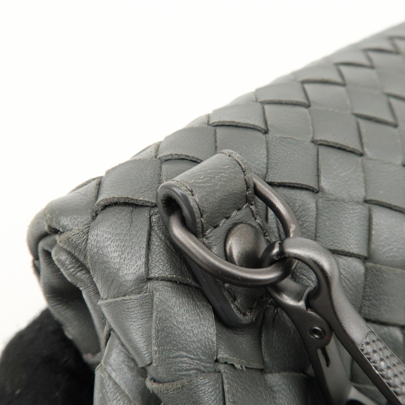 BOTTEGA VENETA Intrecciato Leather Chain Shoulder Bag Gray 310774 Used