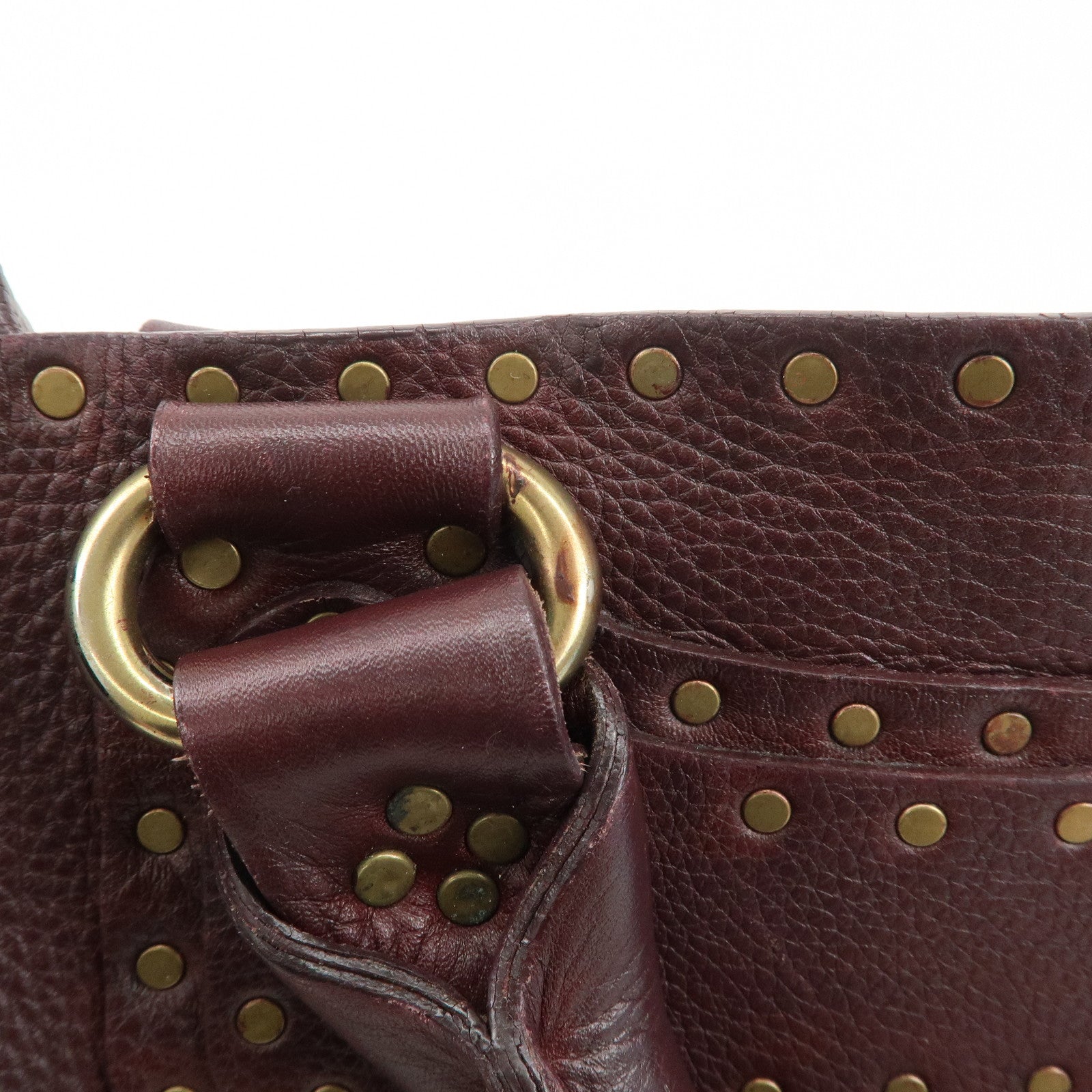 CELINE Leather Boogie Bag Hand Bag Gold Studs Bordeaux Used