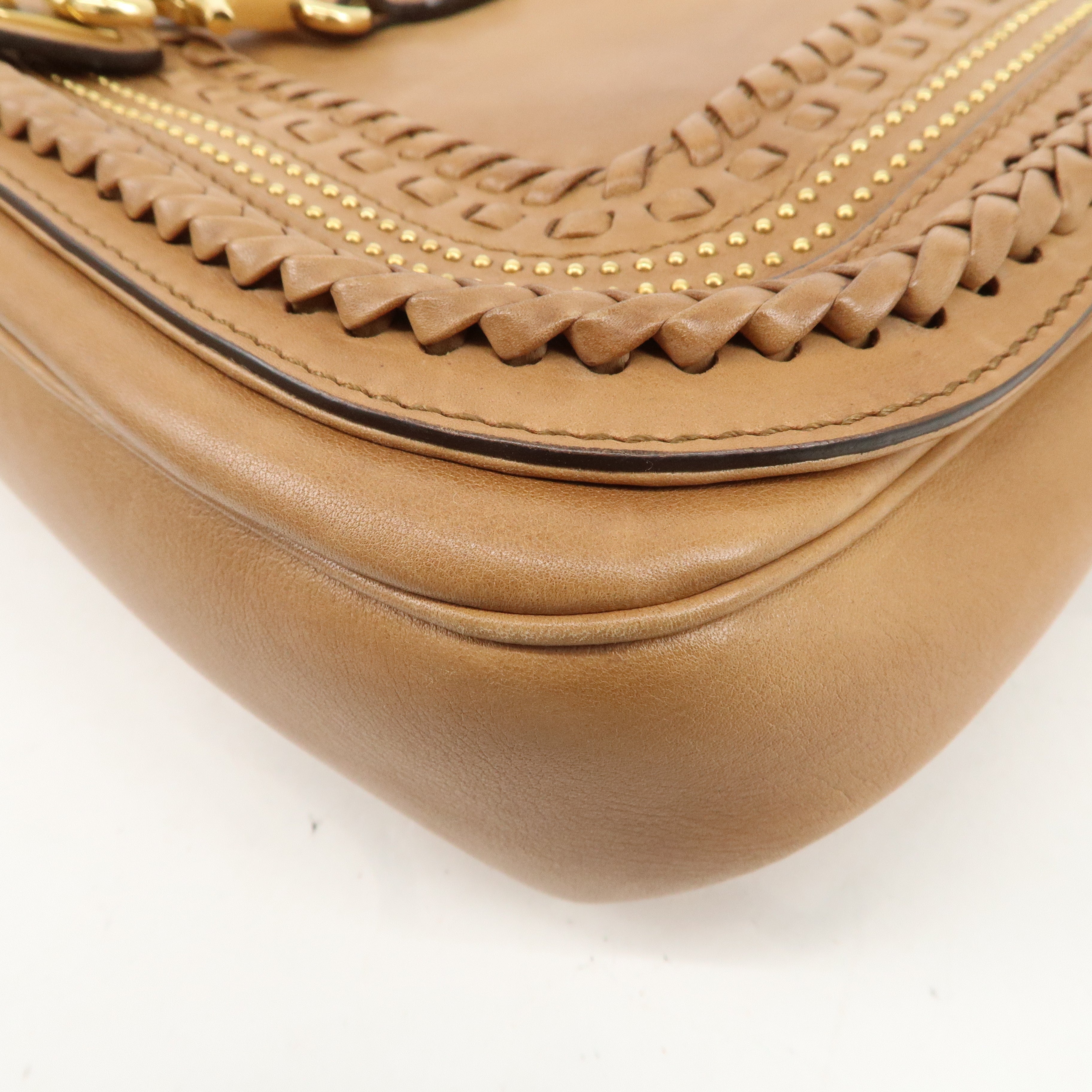 GUCCI Leather Shoulder Bag Hand Bag Brown Gold HDW 263954