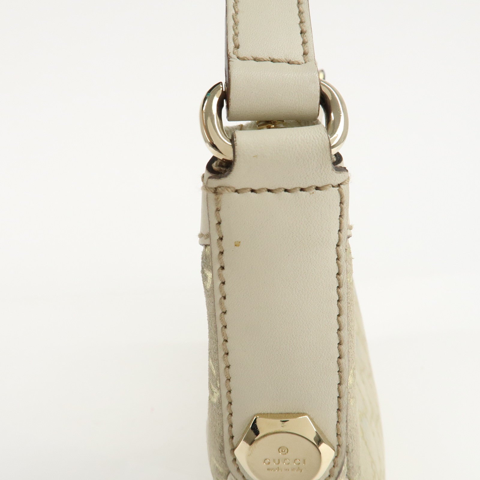 GUCCI Suede Leather Shoulder Bag Hand Bag Ivory Gold 154395