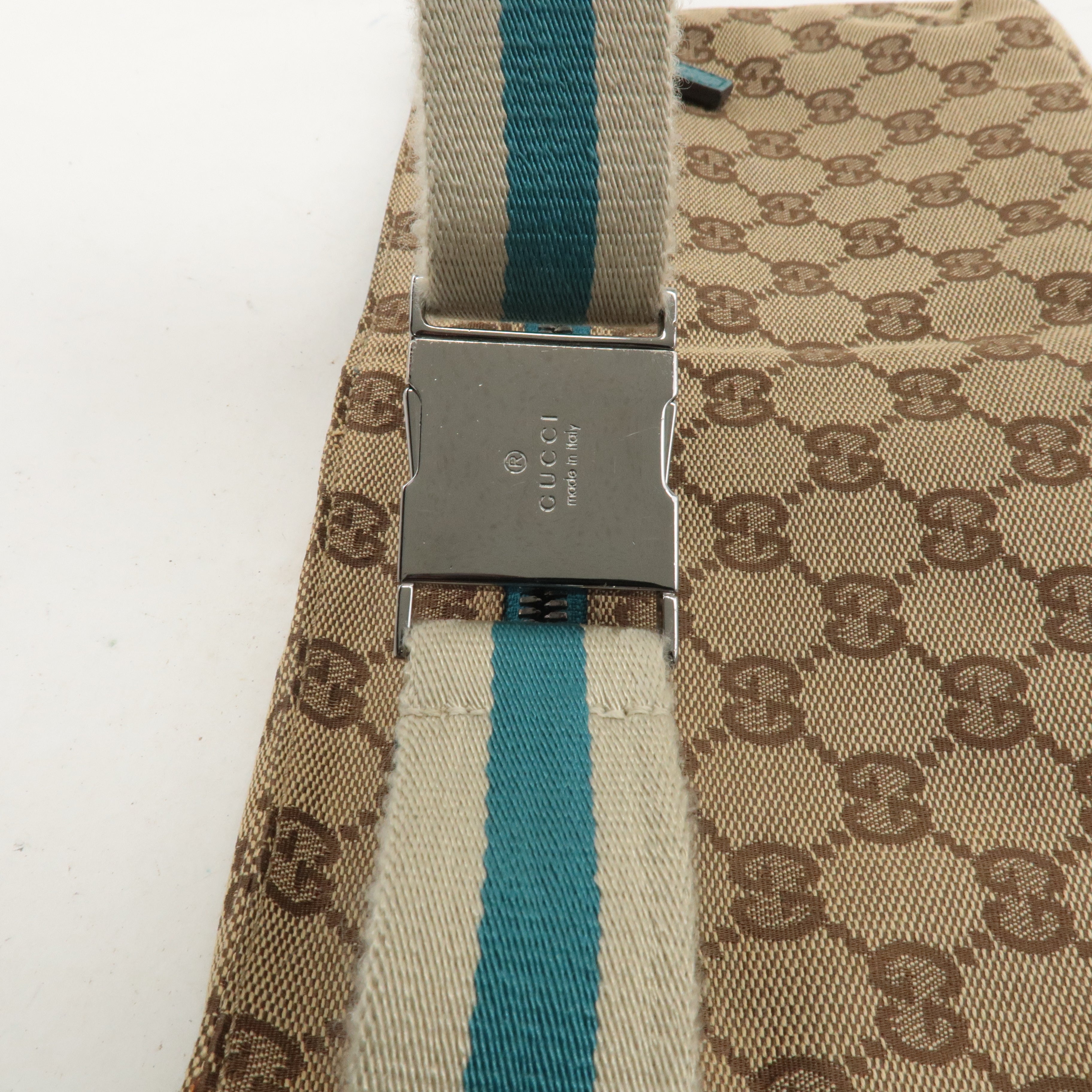 GUCCI GG Canvas Leather Waist Bag Crossbody Bag Turquoise 28566