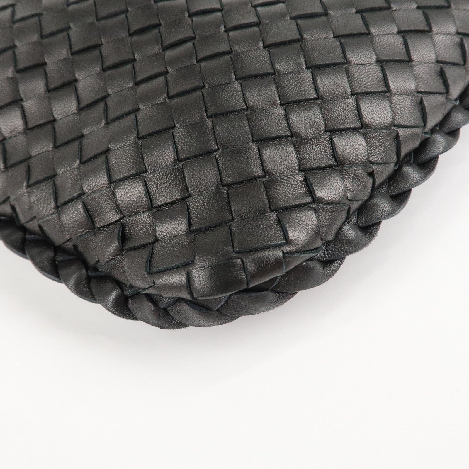 BOTTEGA VENETA Hobo Intrecciato Leather Shoulder Bag Black 115654