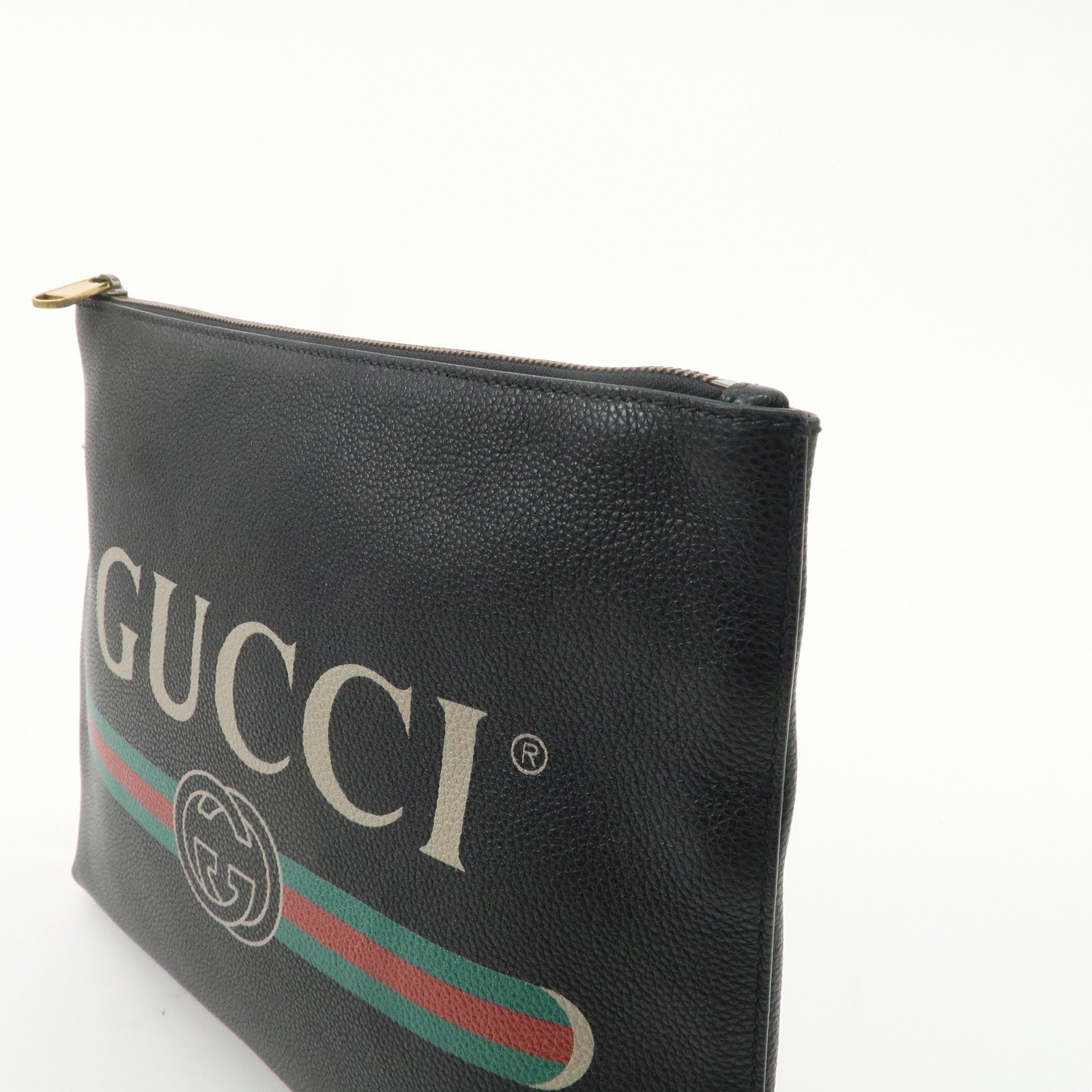 GUCCI Leather Portfolio Medium Clutch Bag Black 572770 Used