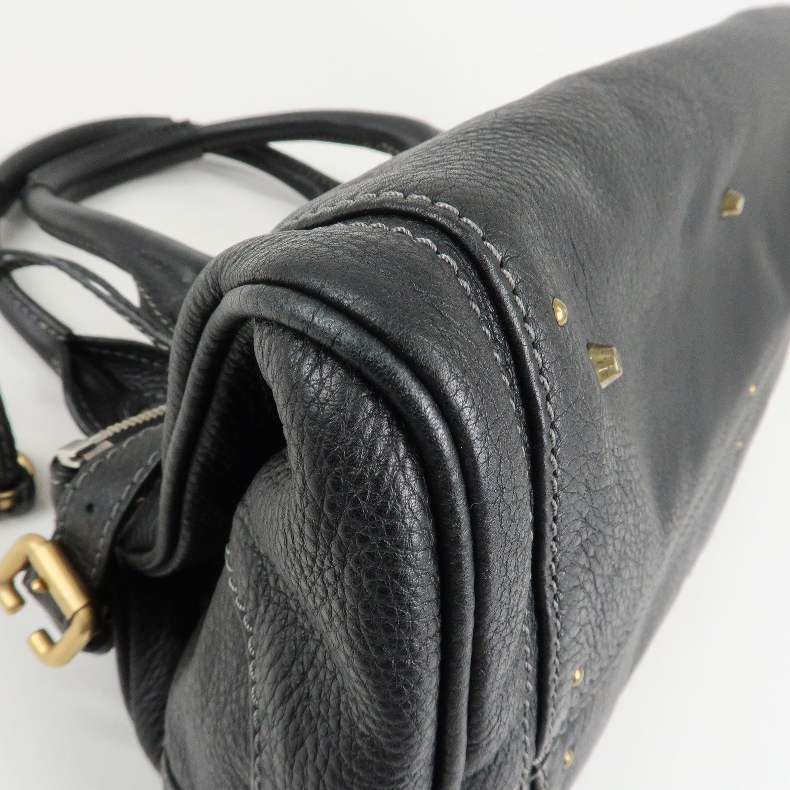 Chloe Paddington Leather Hand Bag Shoulder Bag Medium Black Used