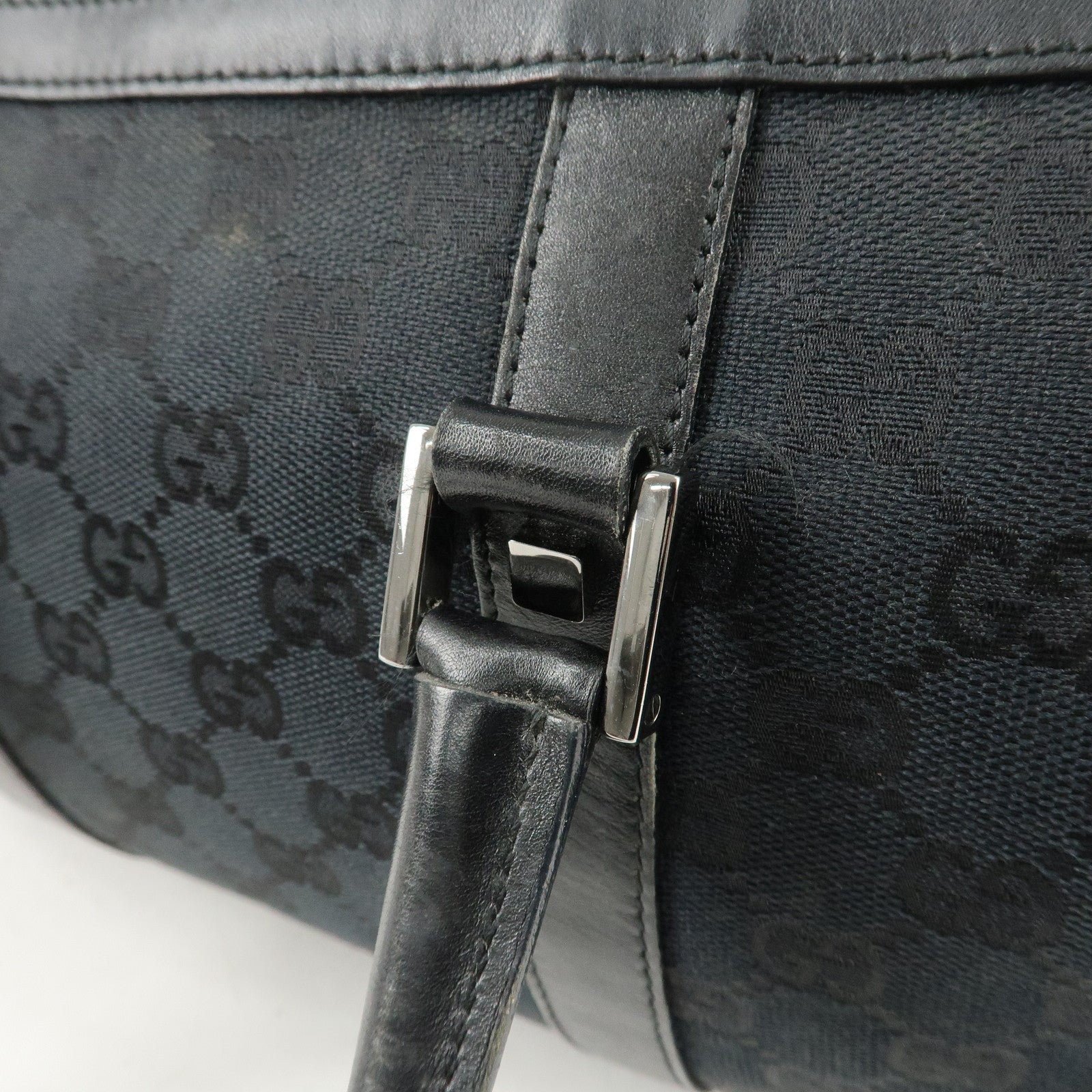 GUCCI GG Canvas Leather Mini Boston Bag Black