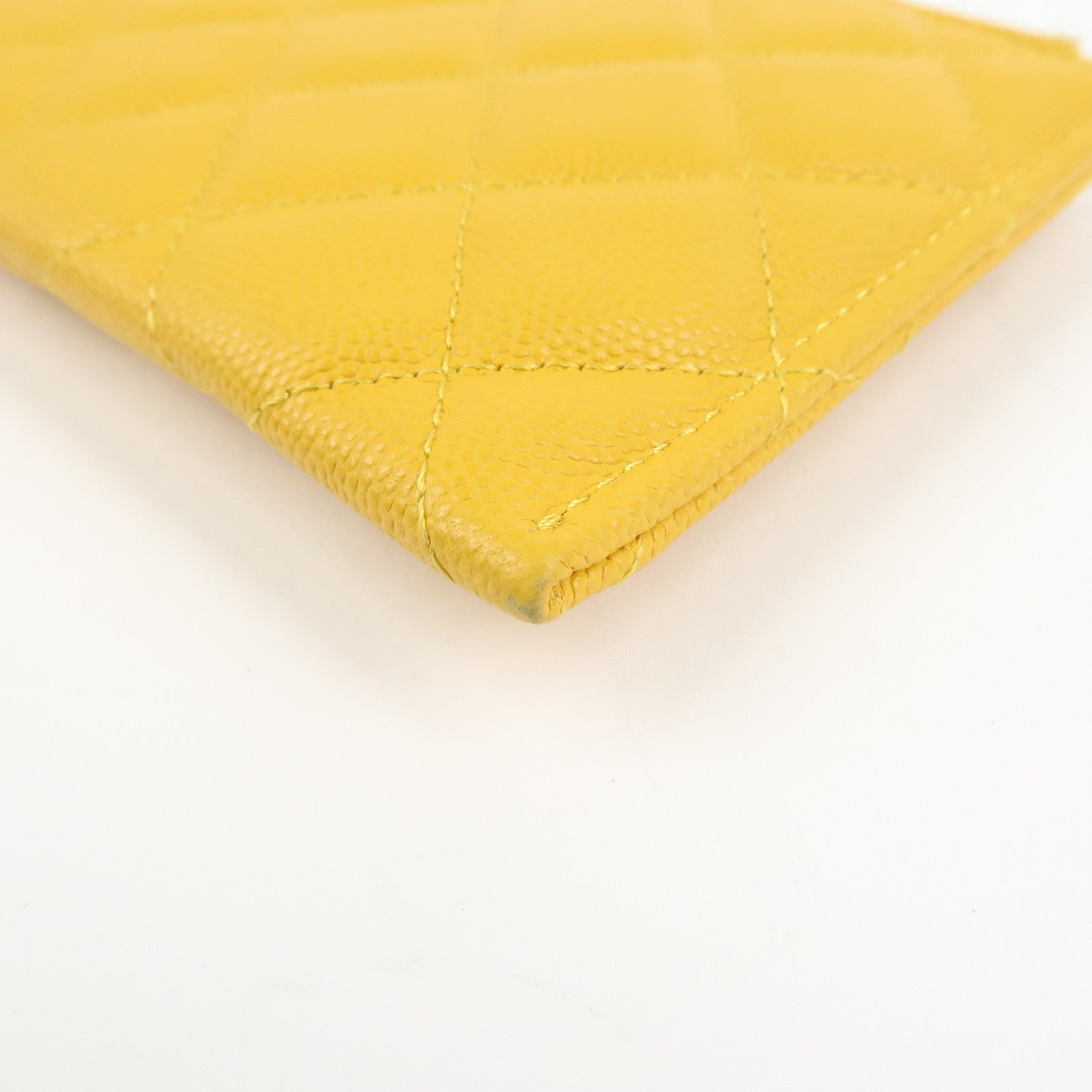 CHANEL Matelasse Caviar Skin Fragment Case Card Case Yellow Used