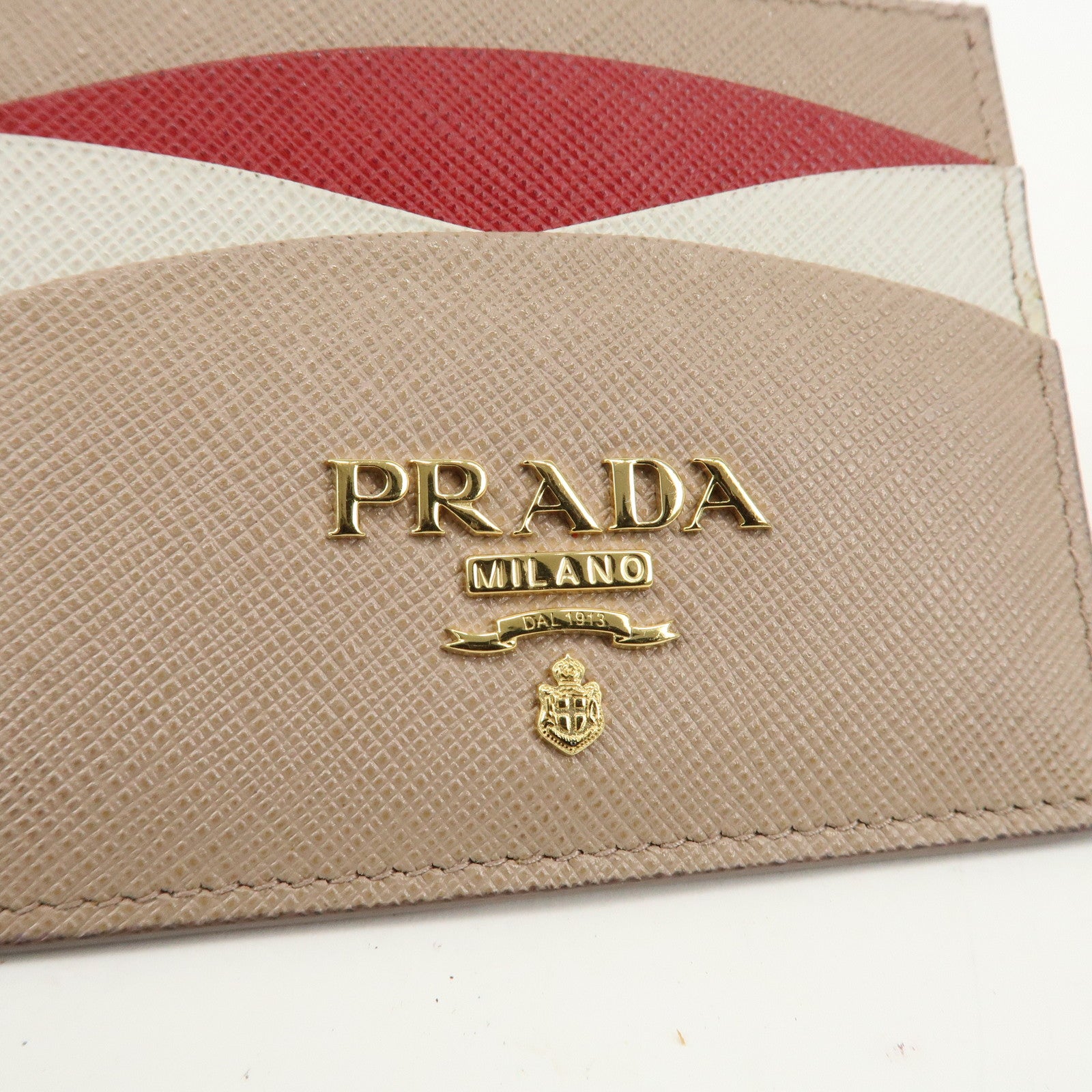 PRADA Logo Saffiano Leather Card Case Card Holder Pink Beige