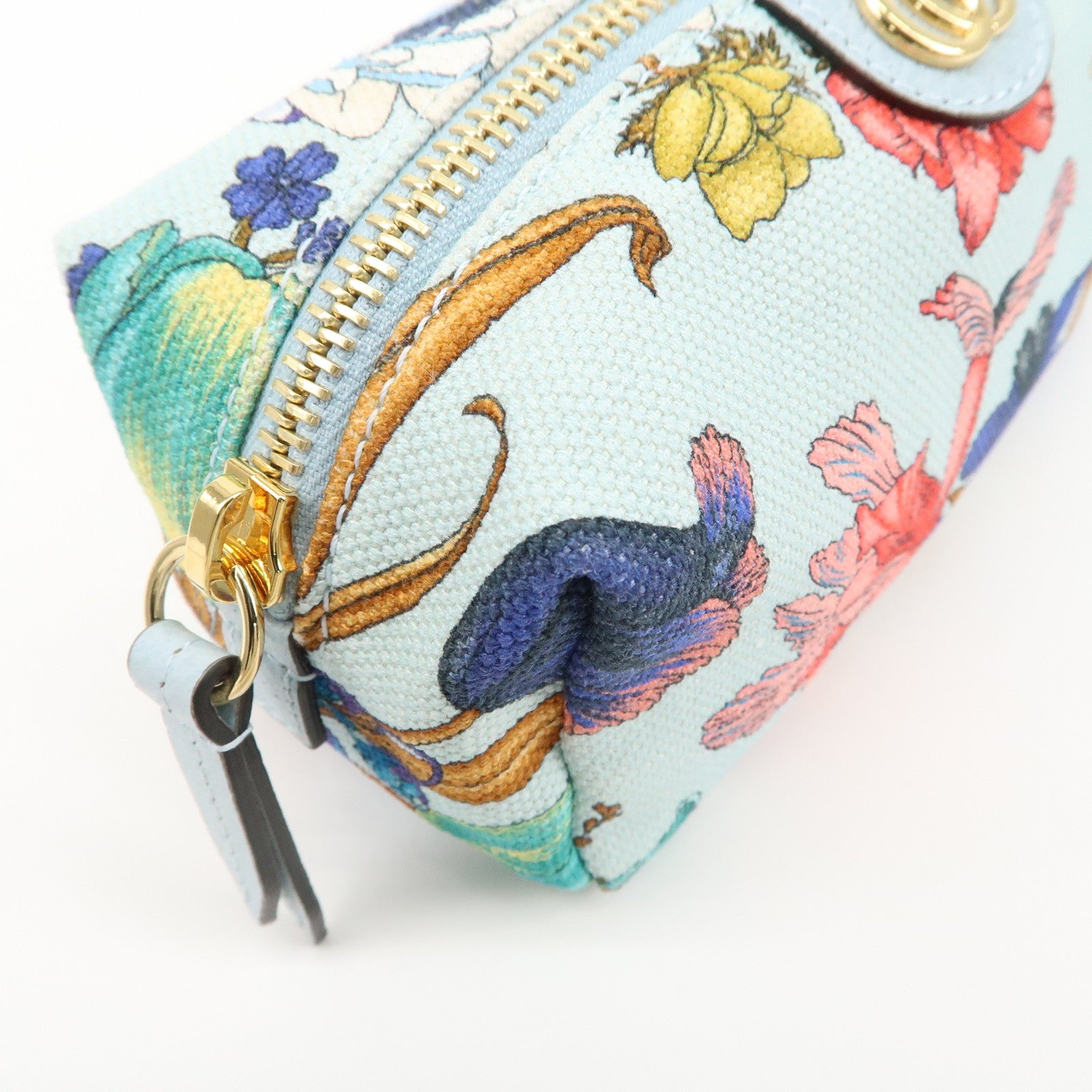 GUCCI Ophidia GG Flora Canvas Leather Pouch Blue 577355