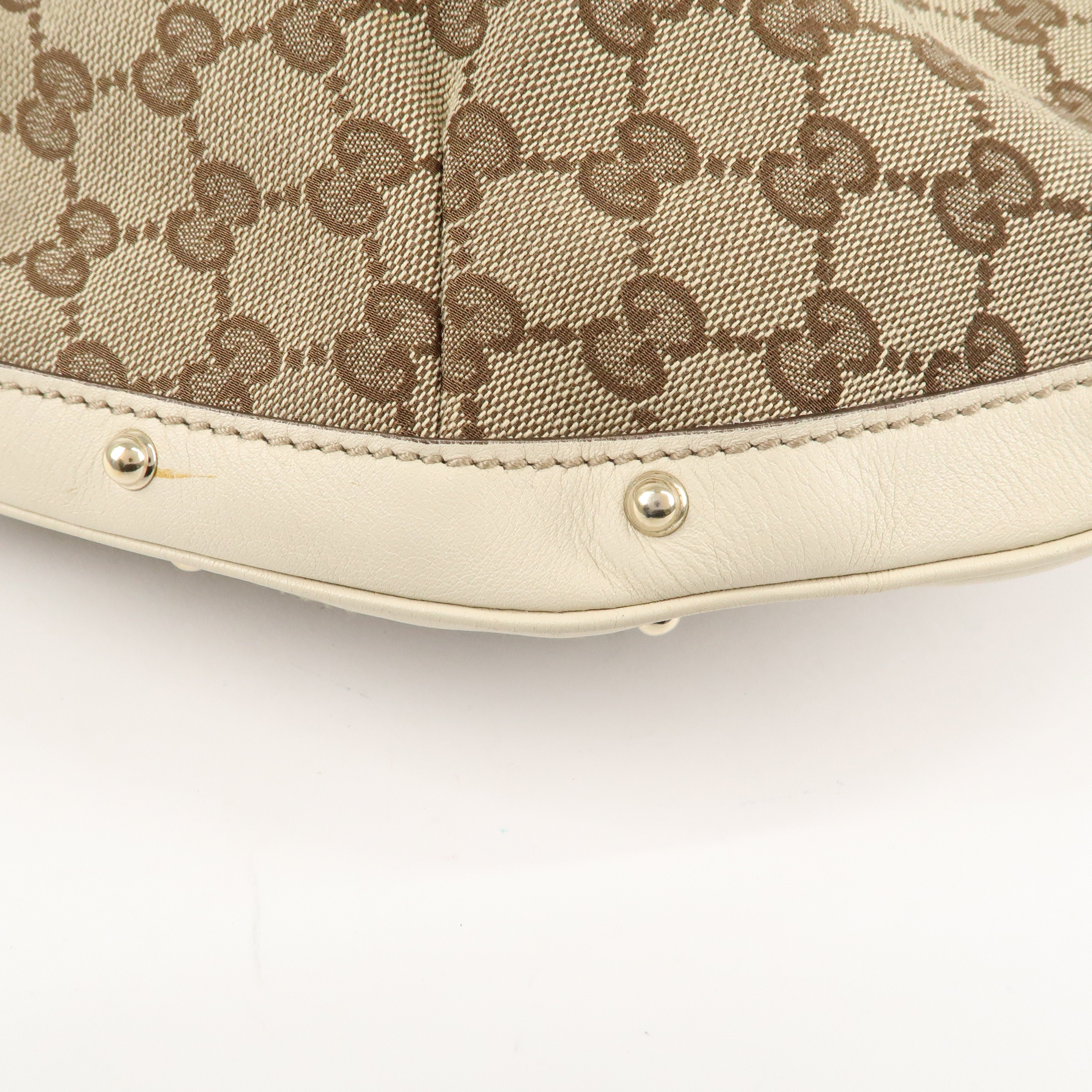 GUCCI GG Canvas Leather Shoulder Bag Beige Ivory 159406