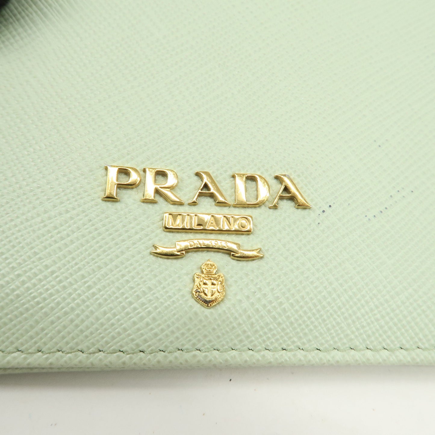 PRADA Logo Saffiano Leather Bi-Fold Small Wallet Light Green