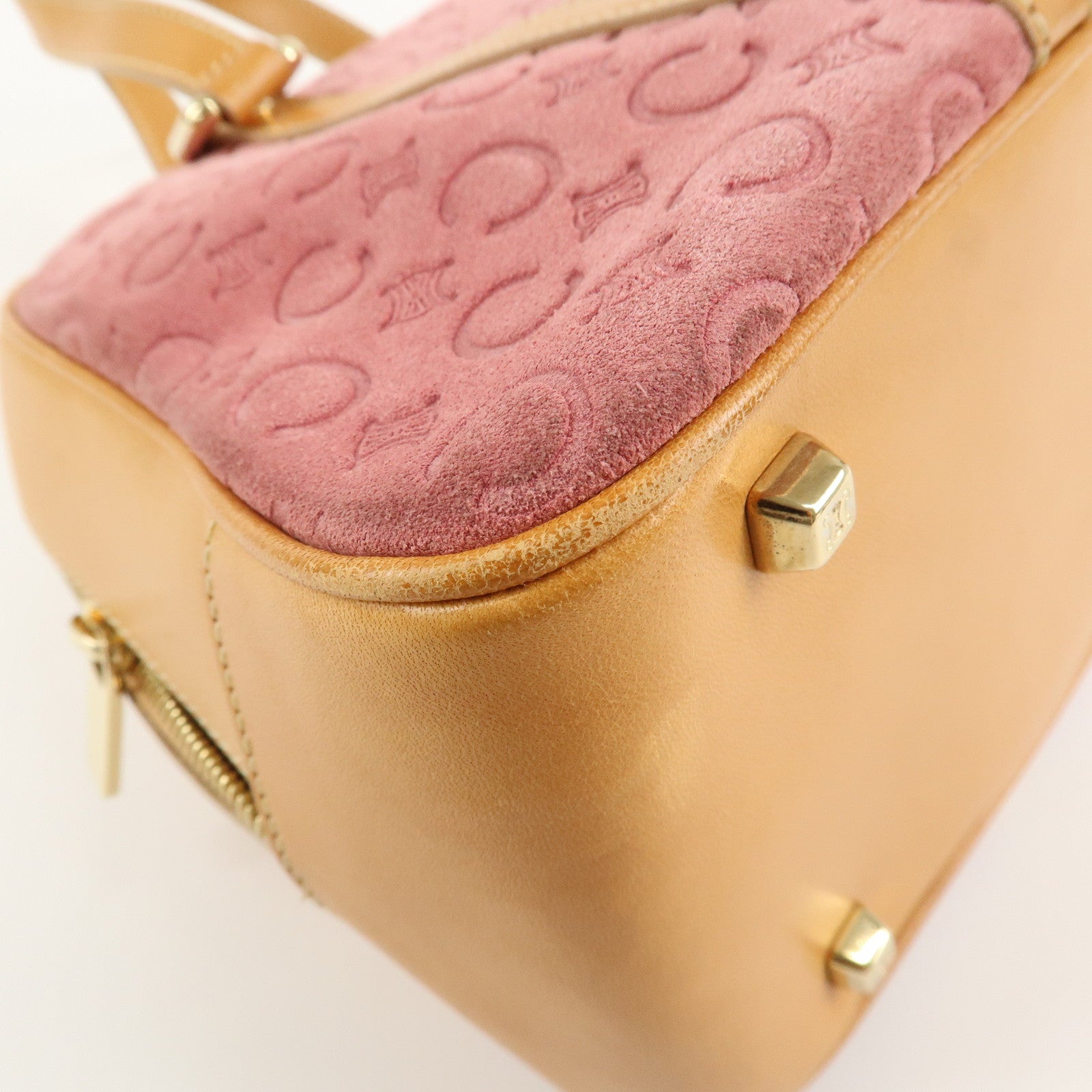 CELINE C Macadam Suede Leather Mini Boston Bag Hand Bag Pink Used