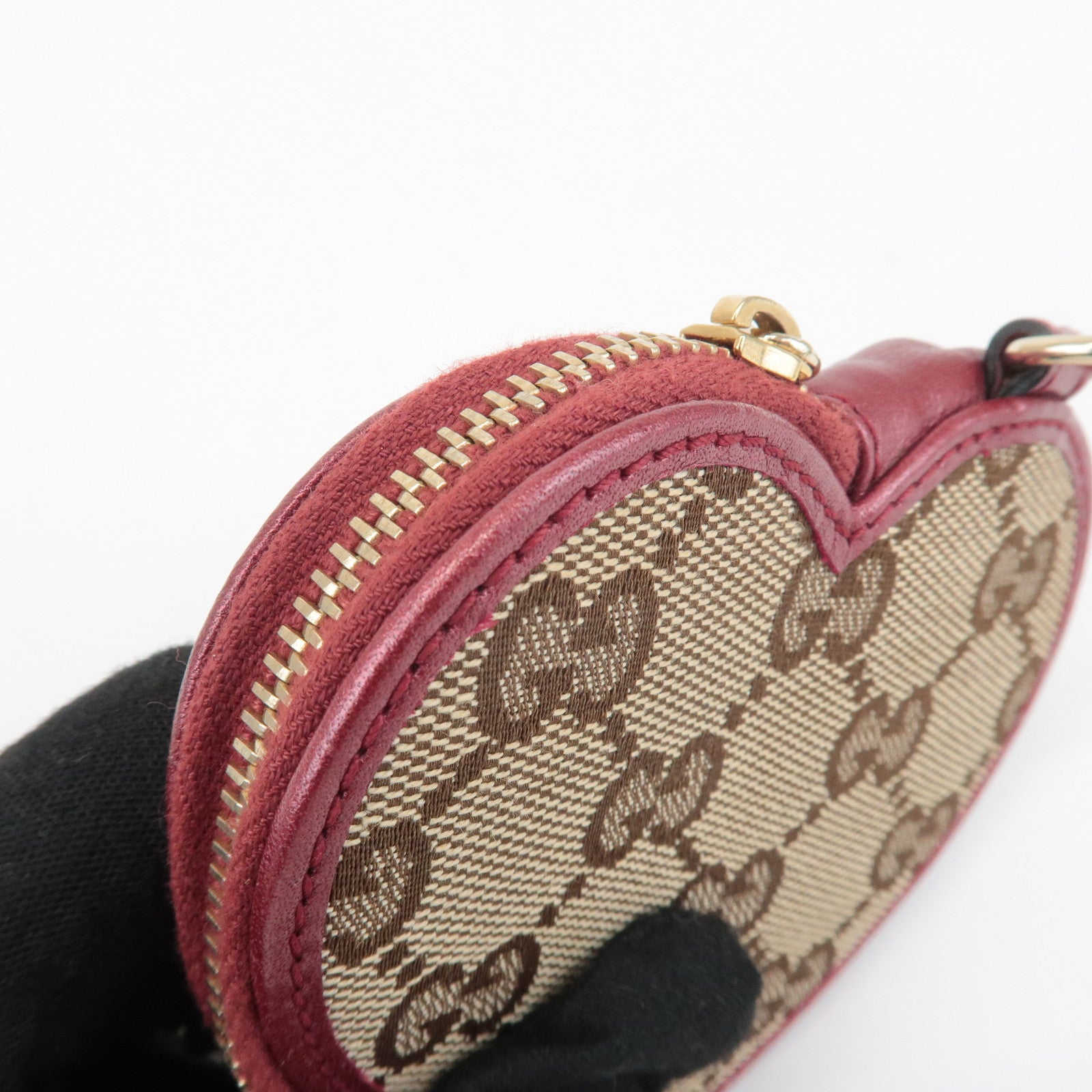 GUCCI GG Canvas Leather Heart Coin Purse Coin Case Red 152615