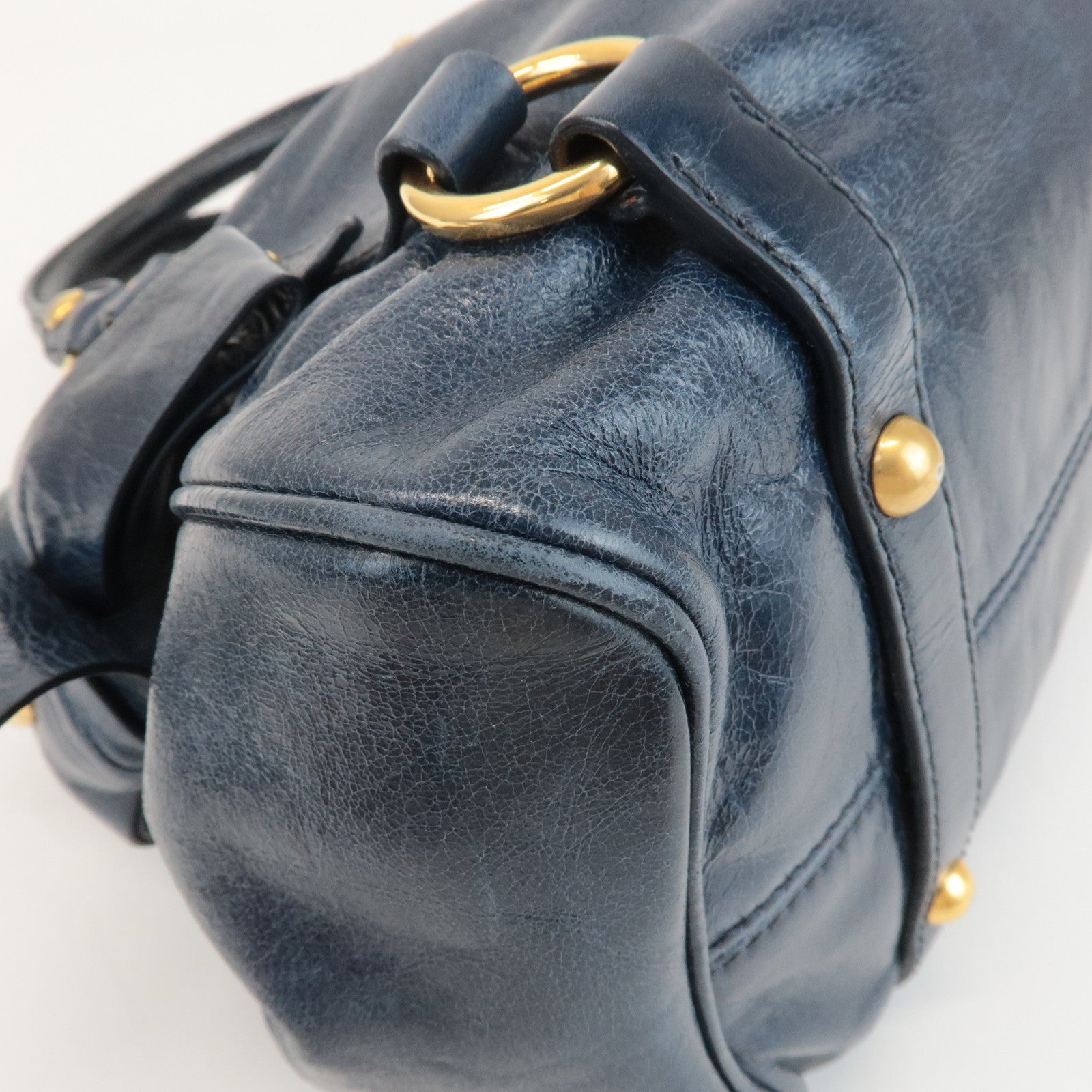 MIU MIU Ribbon Leather 2Way Shouder Bag Hand Bag Navy