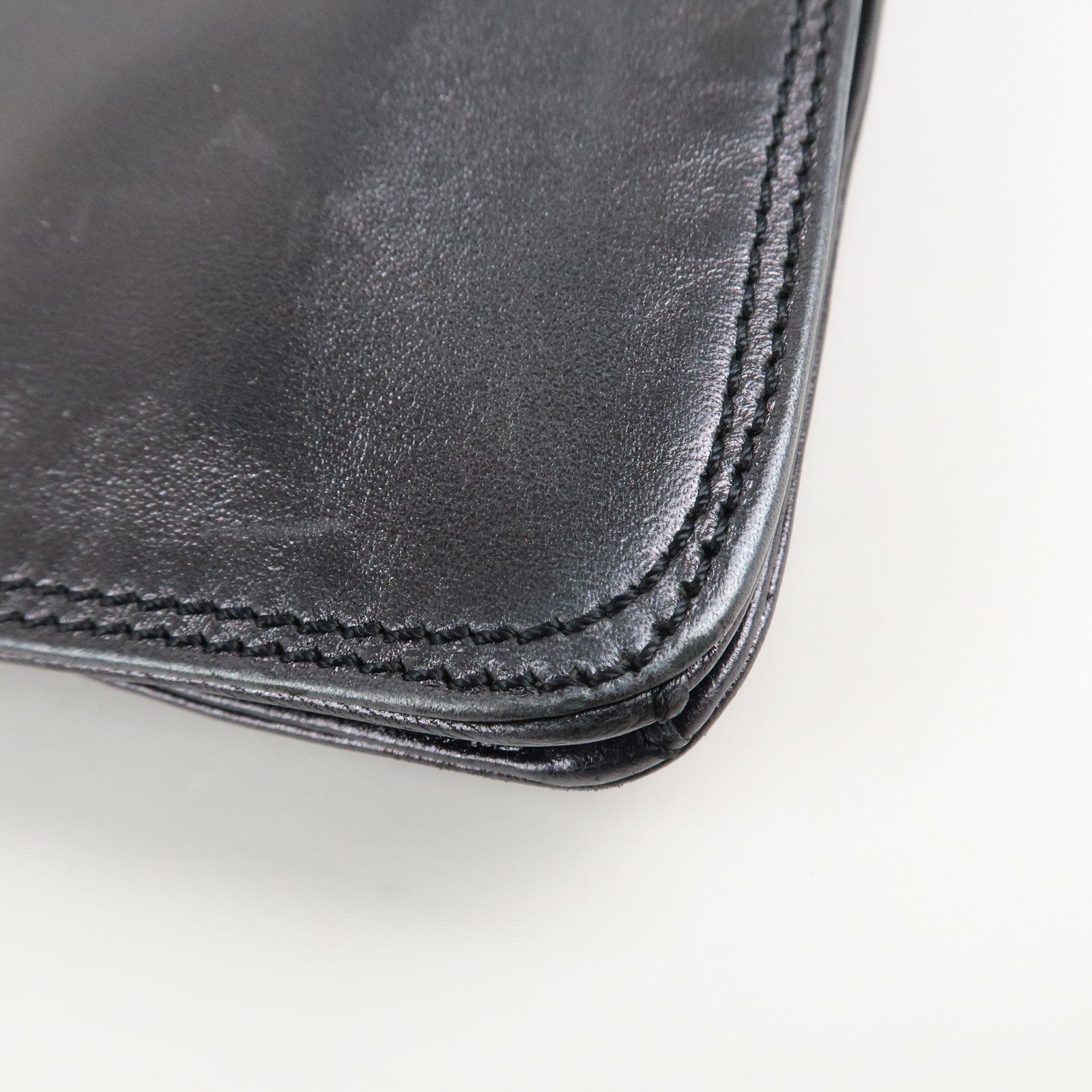 CHANEL Leather Logo Shoulder Bag Hand Bag Black Used