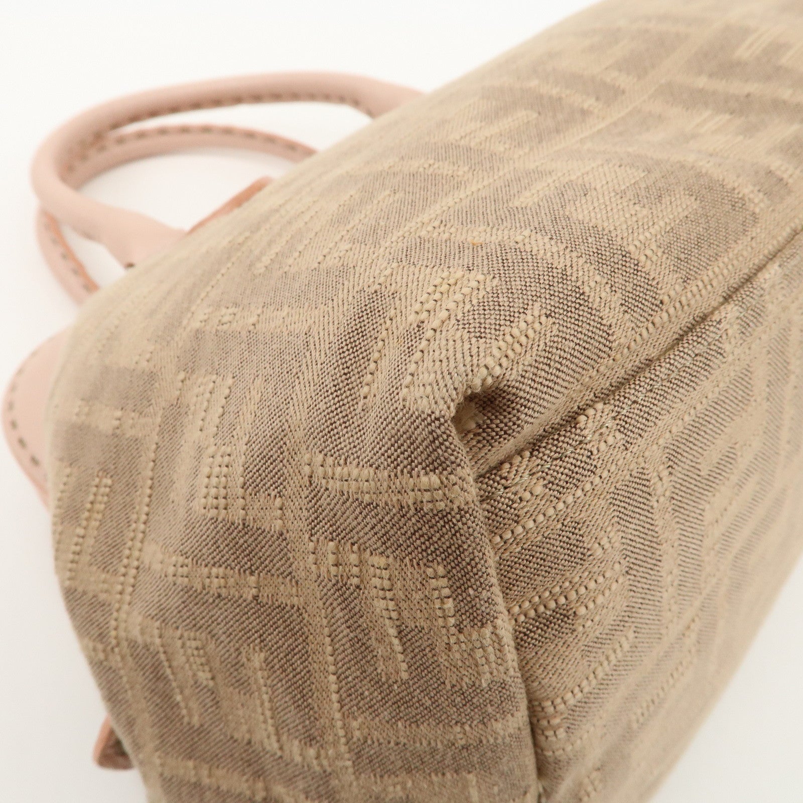 FENDI Zucca Selleria Canvas Leather Hand Bag Beige Pink 8BN123 Used