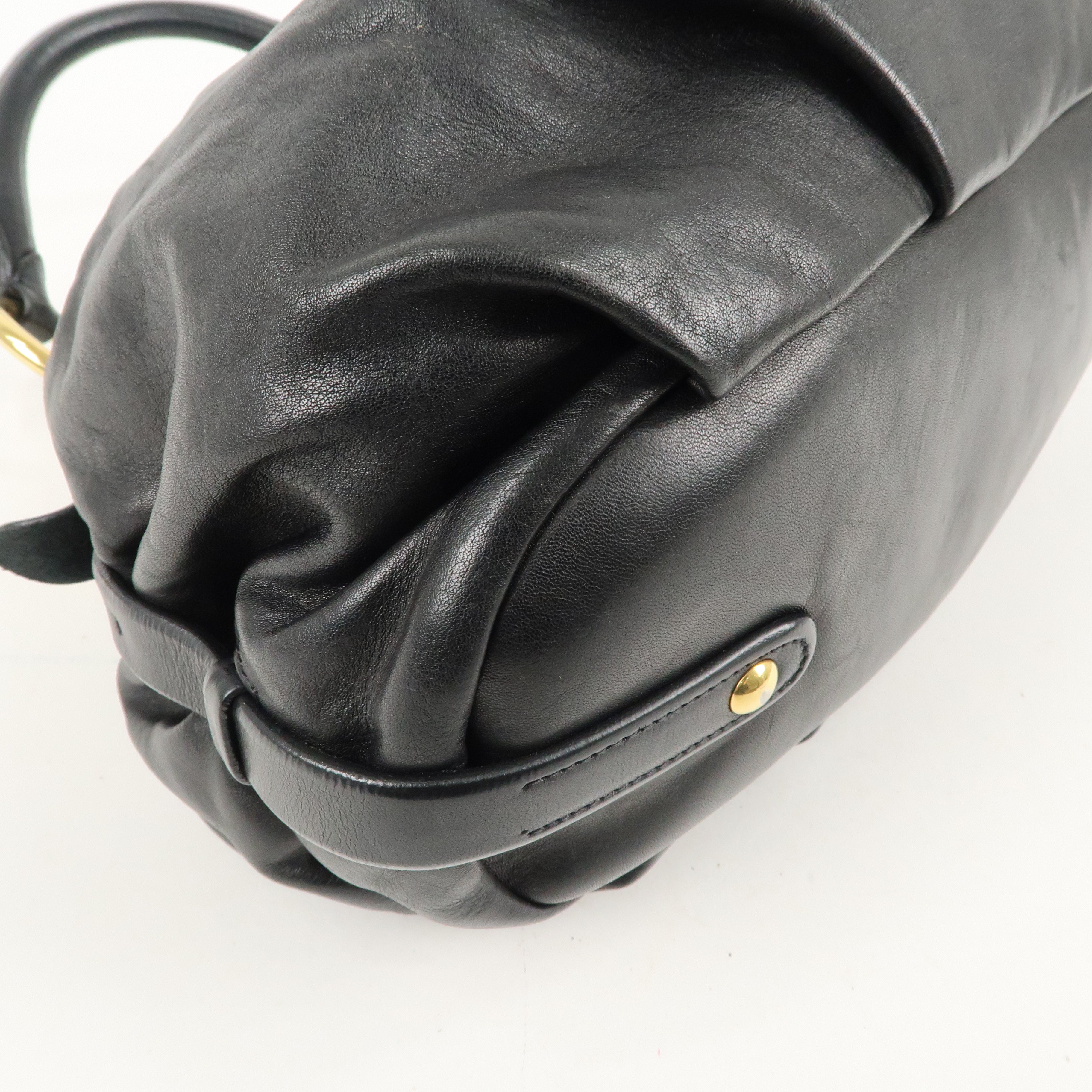 PRADA Logo Leather Shoulder Hand Bag Black Gold Hardware