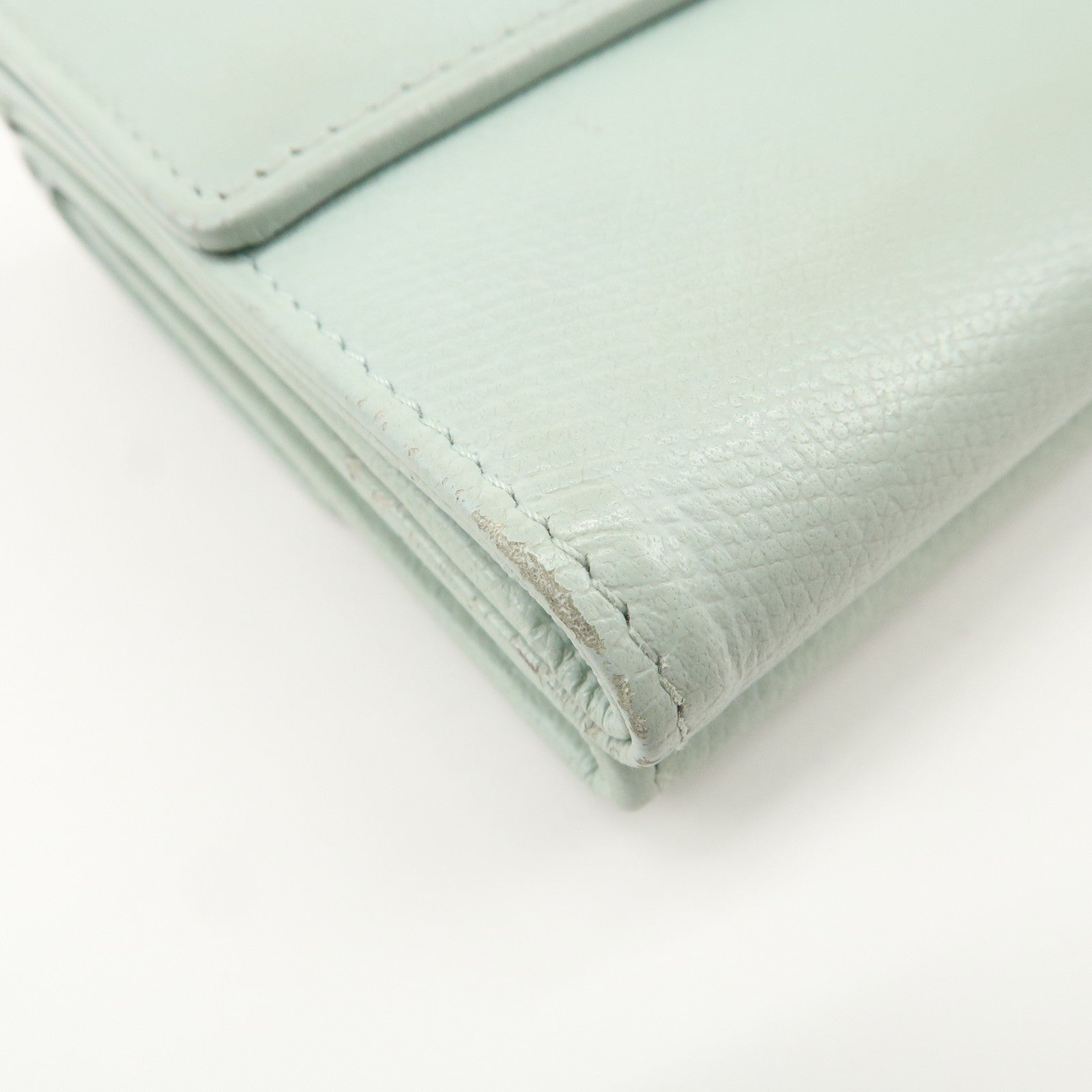 CHANEL COCO Button Leather Double Hook Wallet Mint blue A20902 Used