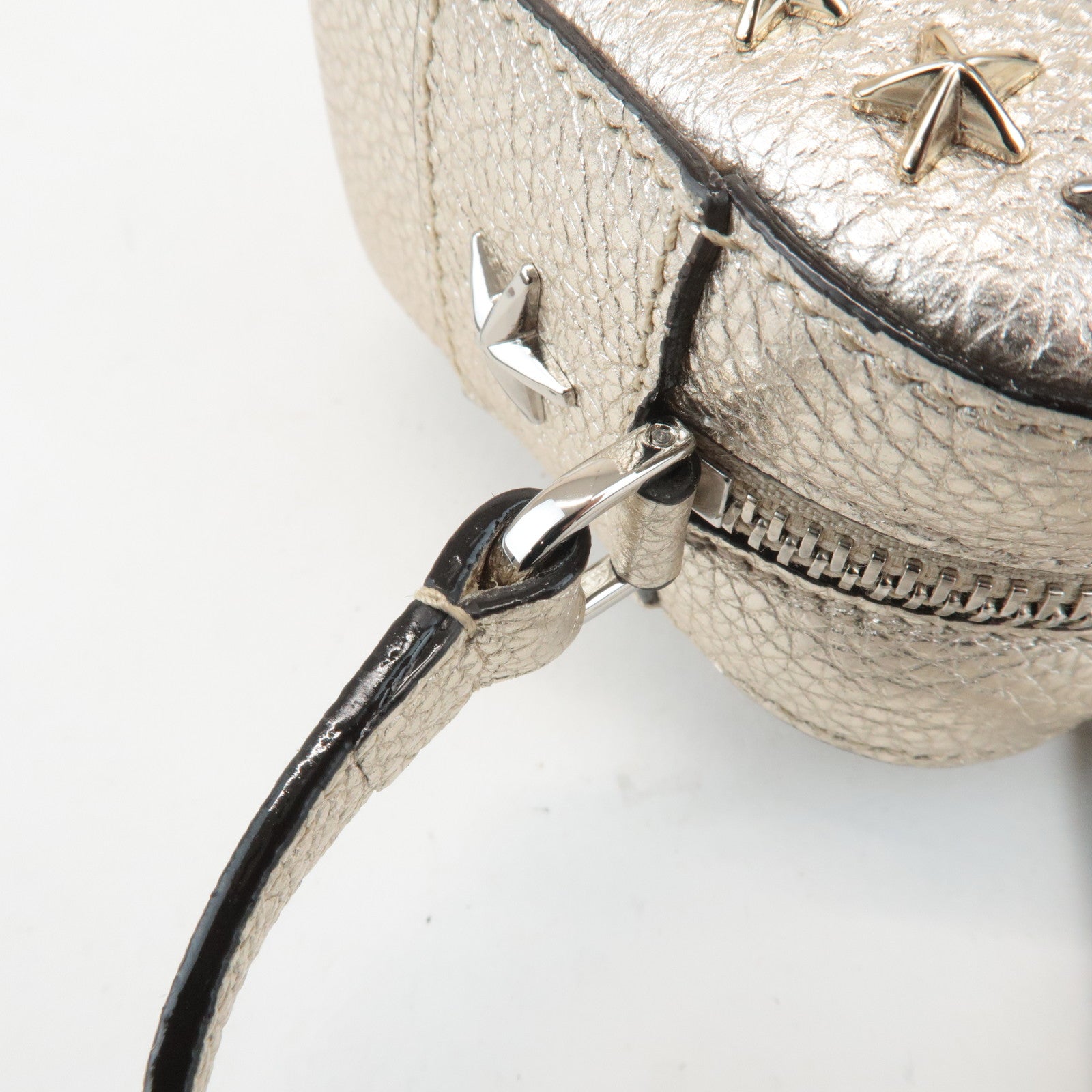 JIMMY CHOO Leather Studs Small Shoulder Bag Silver Used