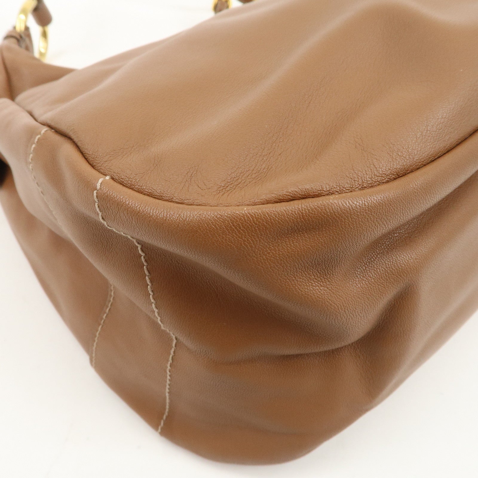 PRADA Leather Shoulder Bag Hand Bag Brown