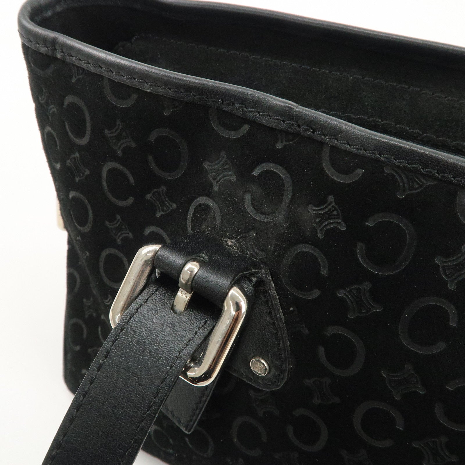 CELINE C Macadam Suede Leather Tote Bag Black Used