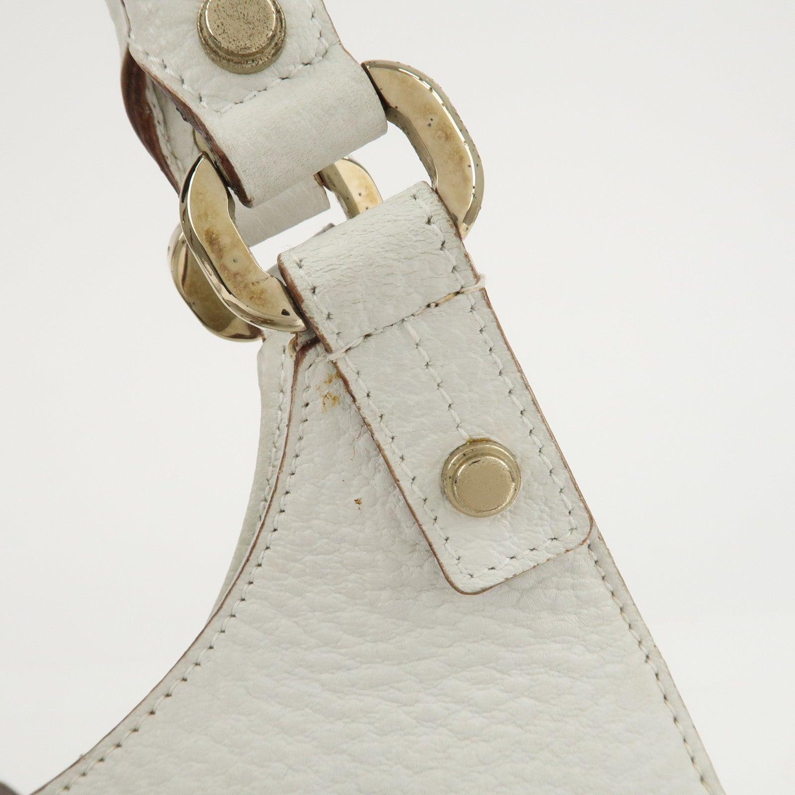 GUCCI Leather Shoulder Bag Hand Bag White Gold HDW 130995