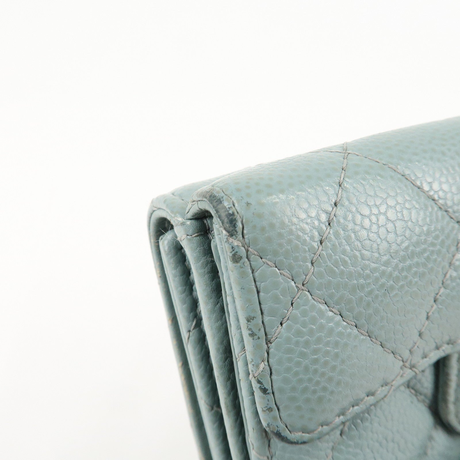 CHANEL Matelasse Caviar Skin Tri-fold Wallet Blue 60809 Used