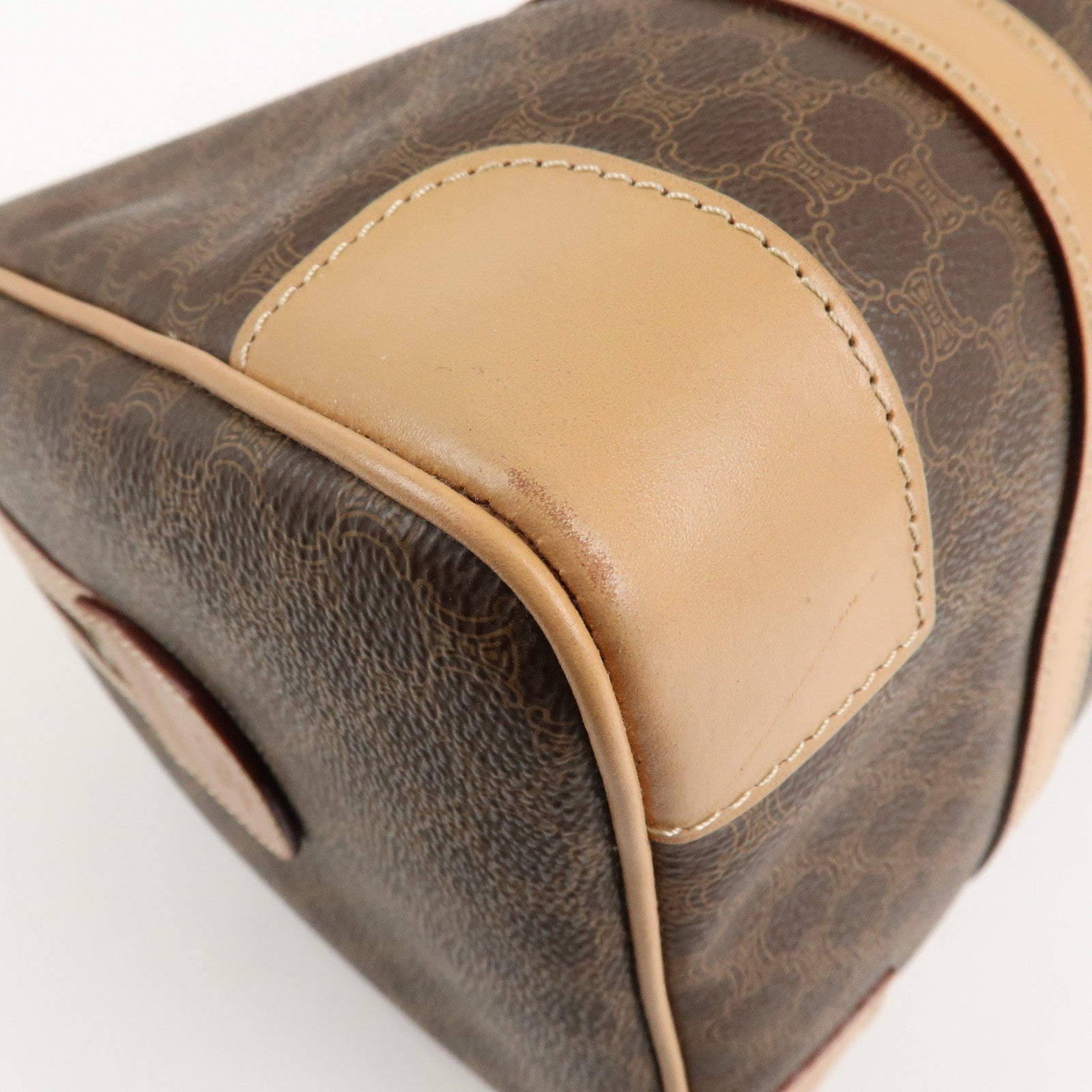 CELINE Macadam PVC Leather Boston Bag Hand Bag Brown Used