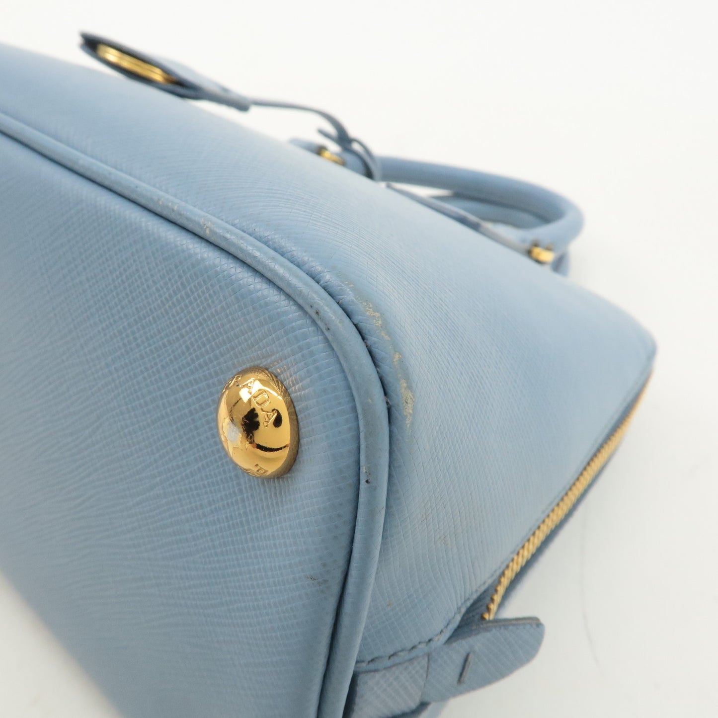 PRADA Triangle Logo Saffiano Leather Hand Bag Light Blue