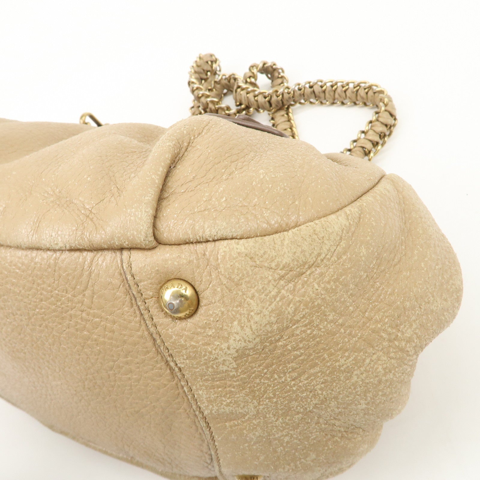 PRADA Leather Chain Shoulder Bag Beige