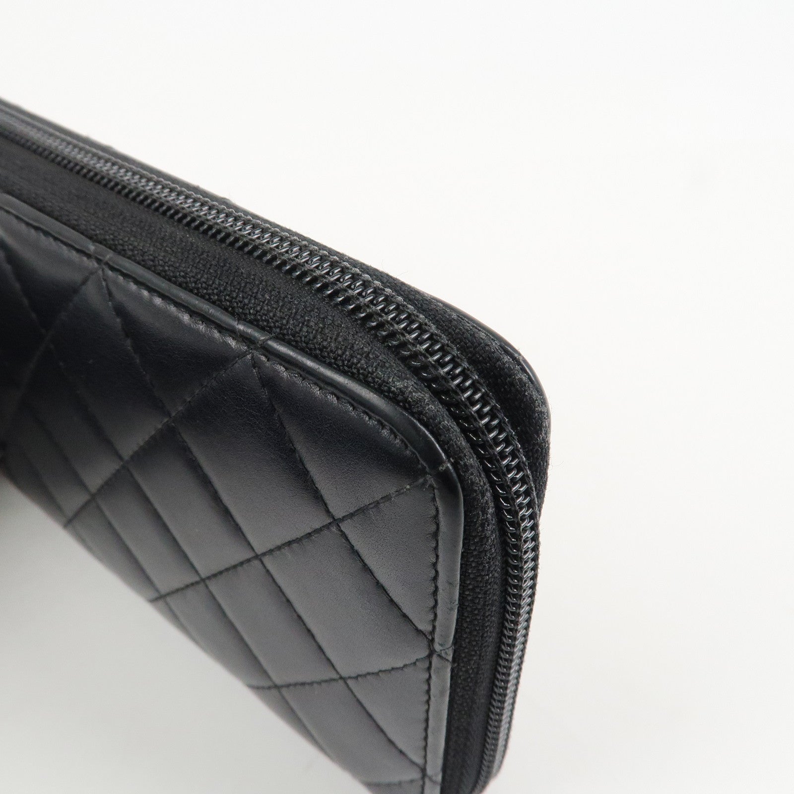 CHANEL Cambon Line Patent Leather Zip Around Long Wallet A50078 Used