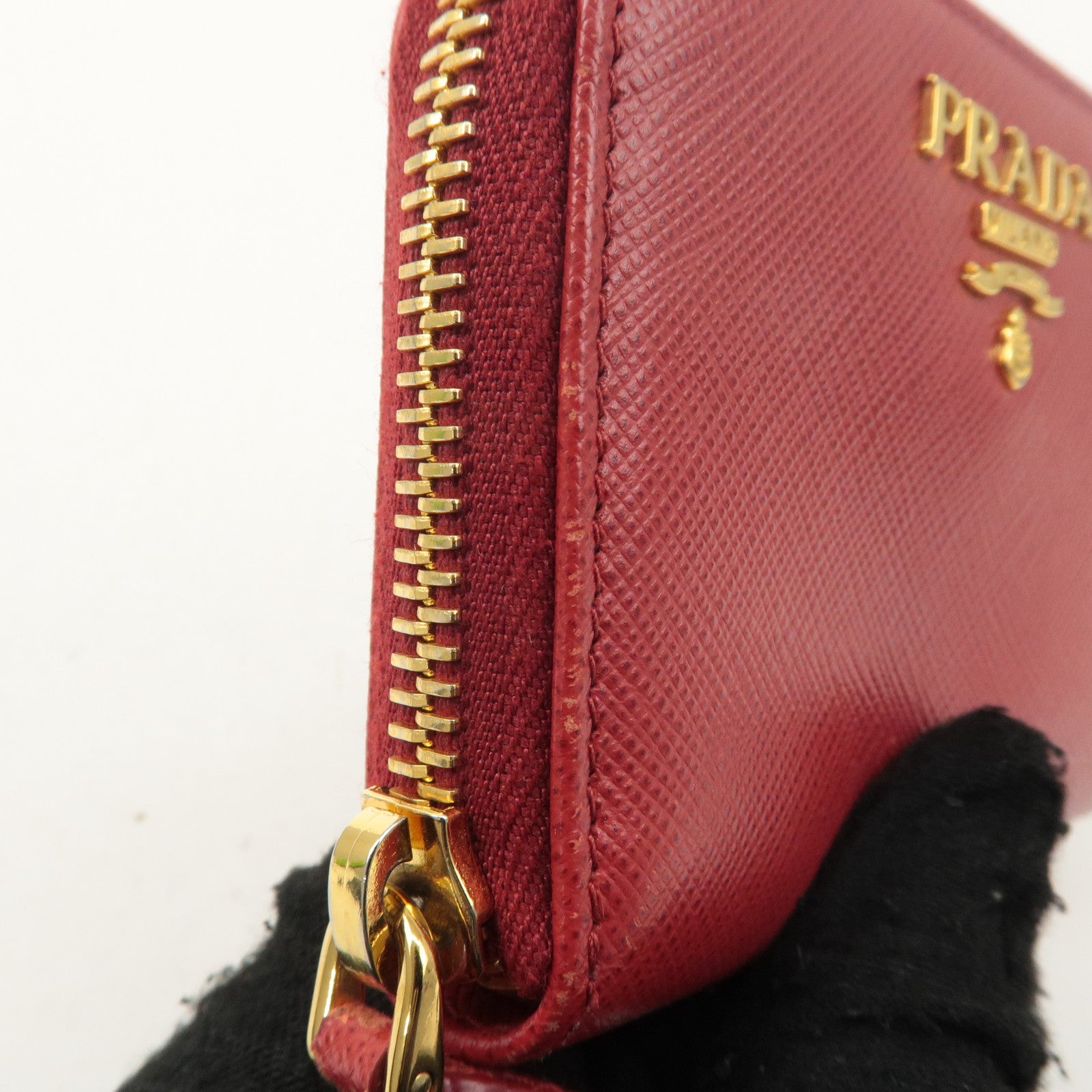 PRADA Saffiano Leather Round Zipper Coin Case Red