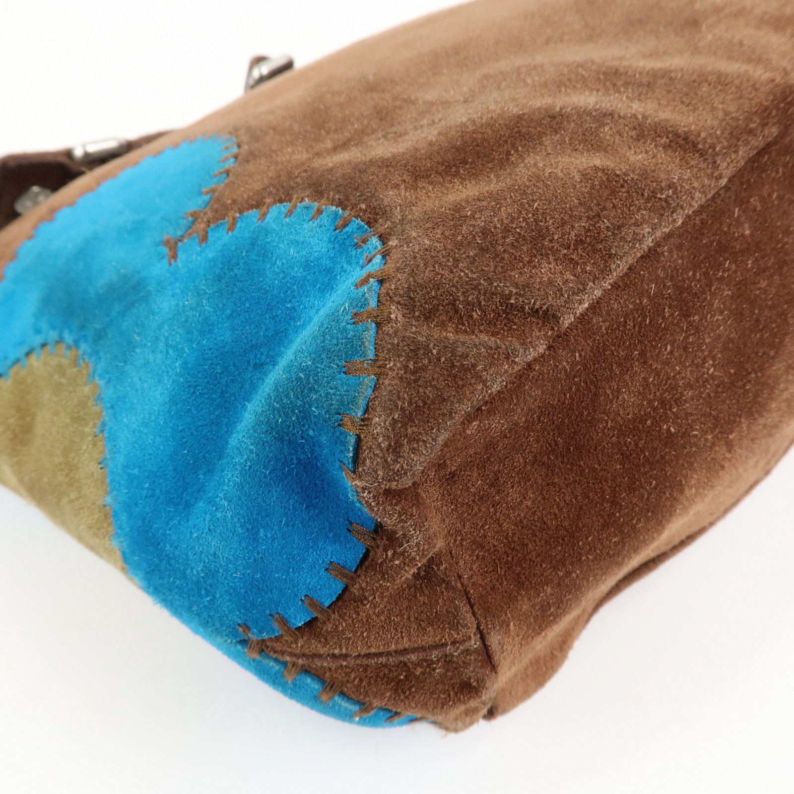 CELINE Suede Leather Shoulder Bag Macadam Engraved Flower Brown Used