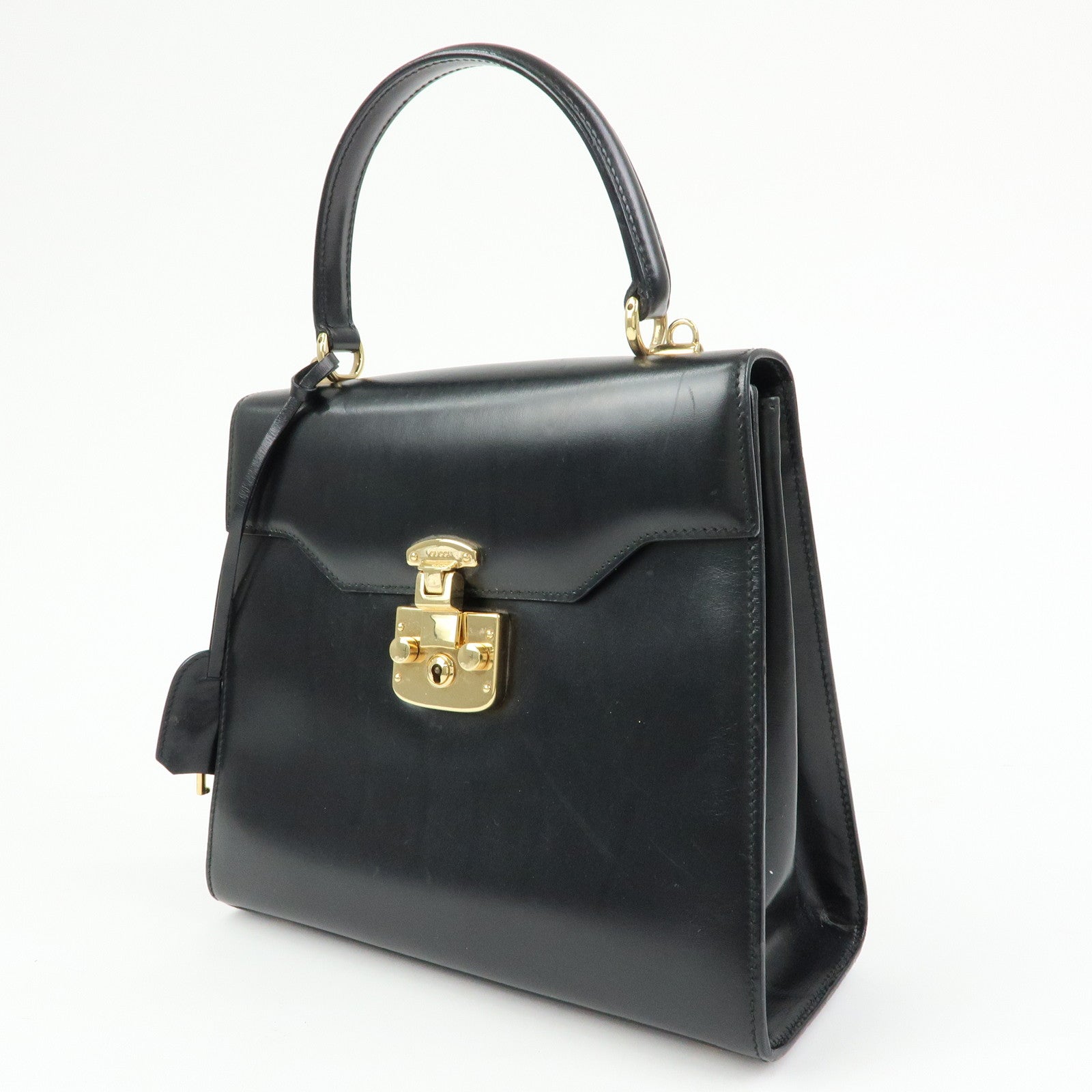 GUCCI Lady Lock Calf Leather 2Way Hand Bag Black