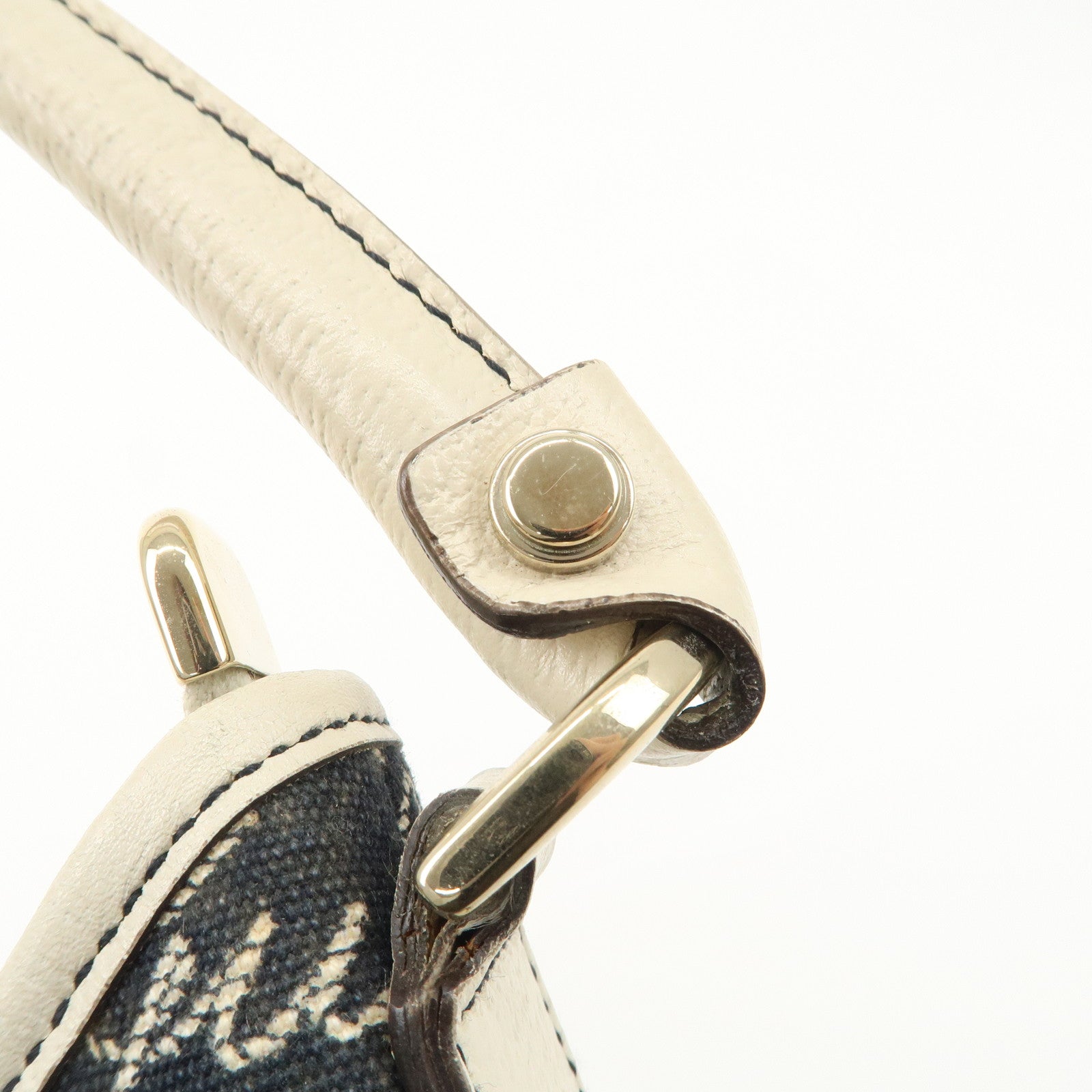 GUCCI Abbey GG Canvas Leather Shoulder Bag Ivory Navy 130738 Used