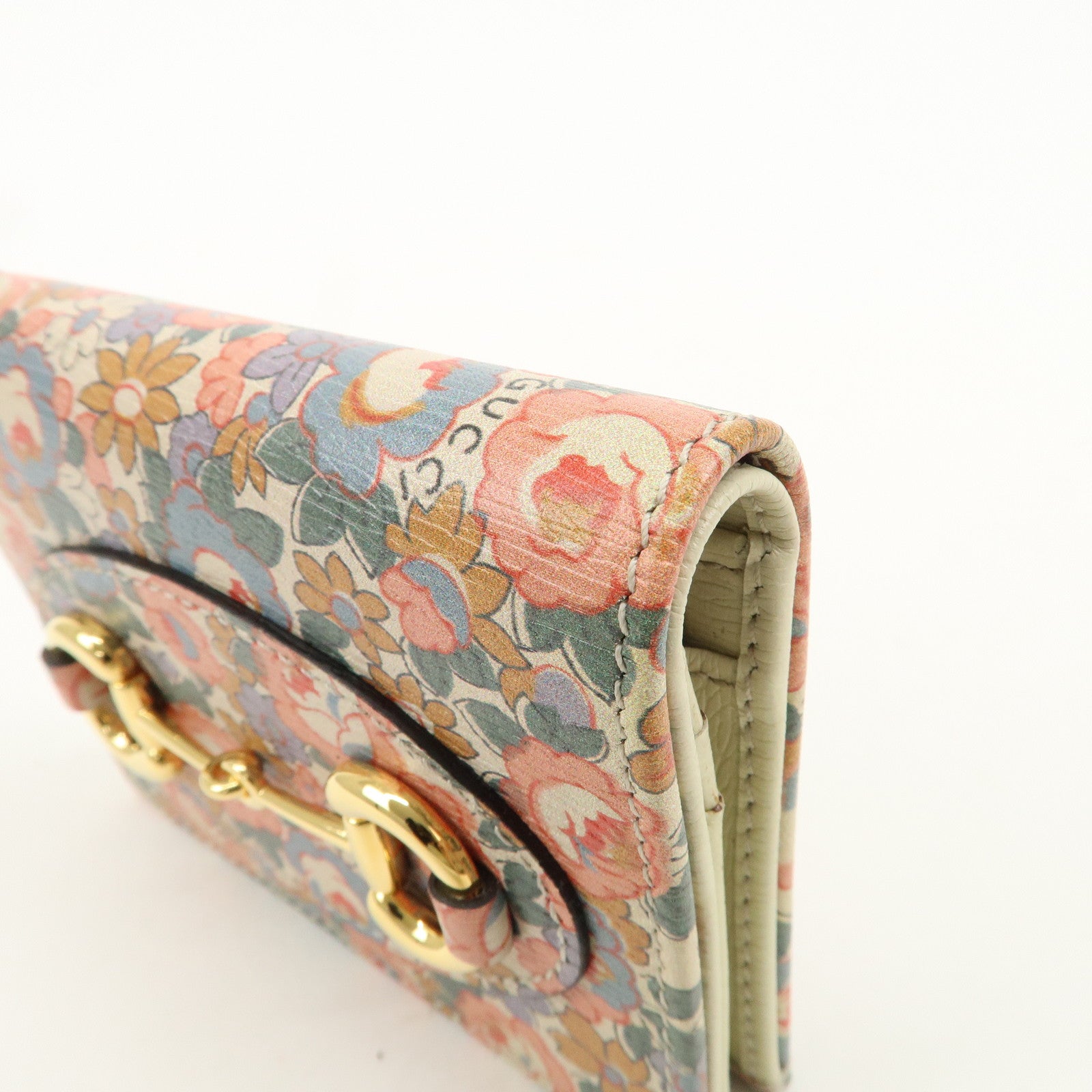 GUCCI Horsebit Leather Liberty B-ifold Wallet Flower Pint 621887