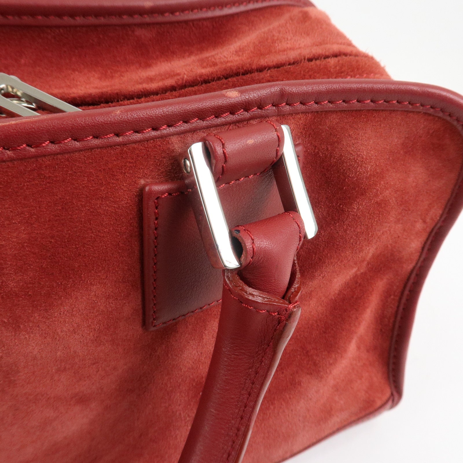 LOEWE Anagram Suede Leather Amazona 28 Hand Bag Red Silver HDW Used